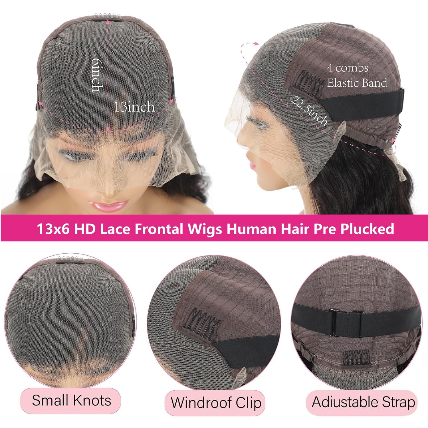 oveflect 30 Inch 13x6 Lace Front Wigs Human Hair 200 Density Body Wave HD Lace Front Wigs Human Hair Pre Plucked Natural Color Glueless Wig 100% Virgin Human Hair Lace Front Wigs for Women