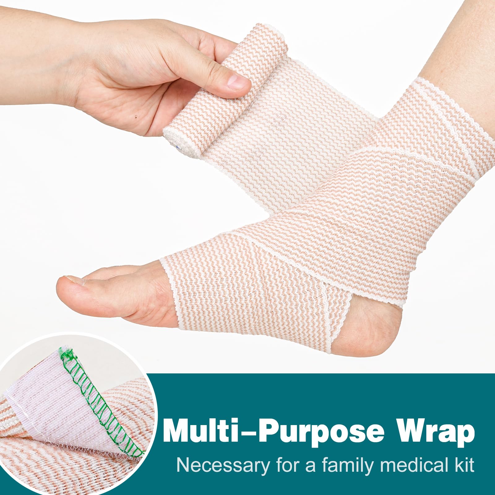 AZEN Premium 6 Pack Elastic Bandage Wrap 4 Inch, Compression Wrap Bandage for Legs, Lymphedema Wraps for Legs, Ankle, Knee, Tummy, Body, Latex-Free