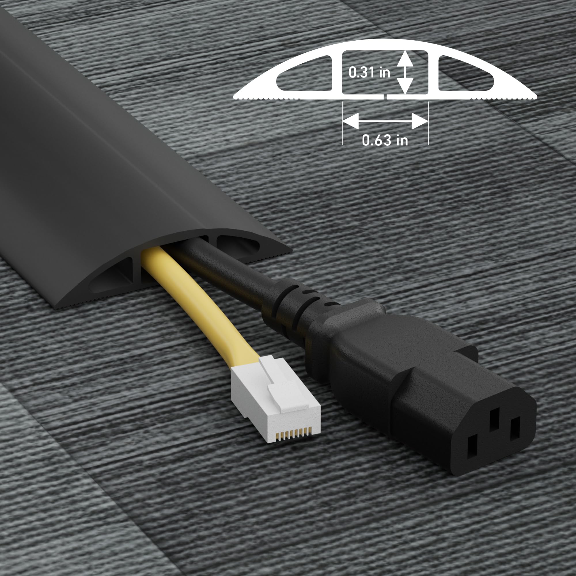 D-Line 6ft Floor Cord Cover, Cable Protector, Hide Extension Cords, Protect Cords, Prevent Cable Trips, Heavy Duty Cord Hider - Cable Cavity = 0.63" (W) x 0.31" (H) - Black