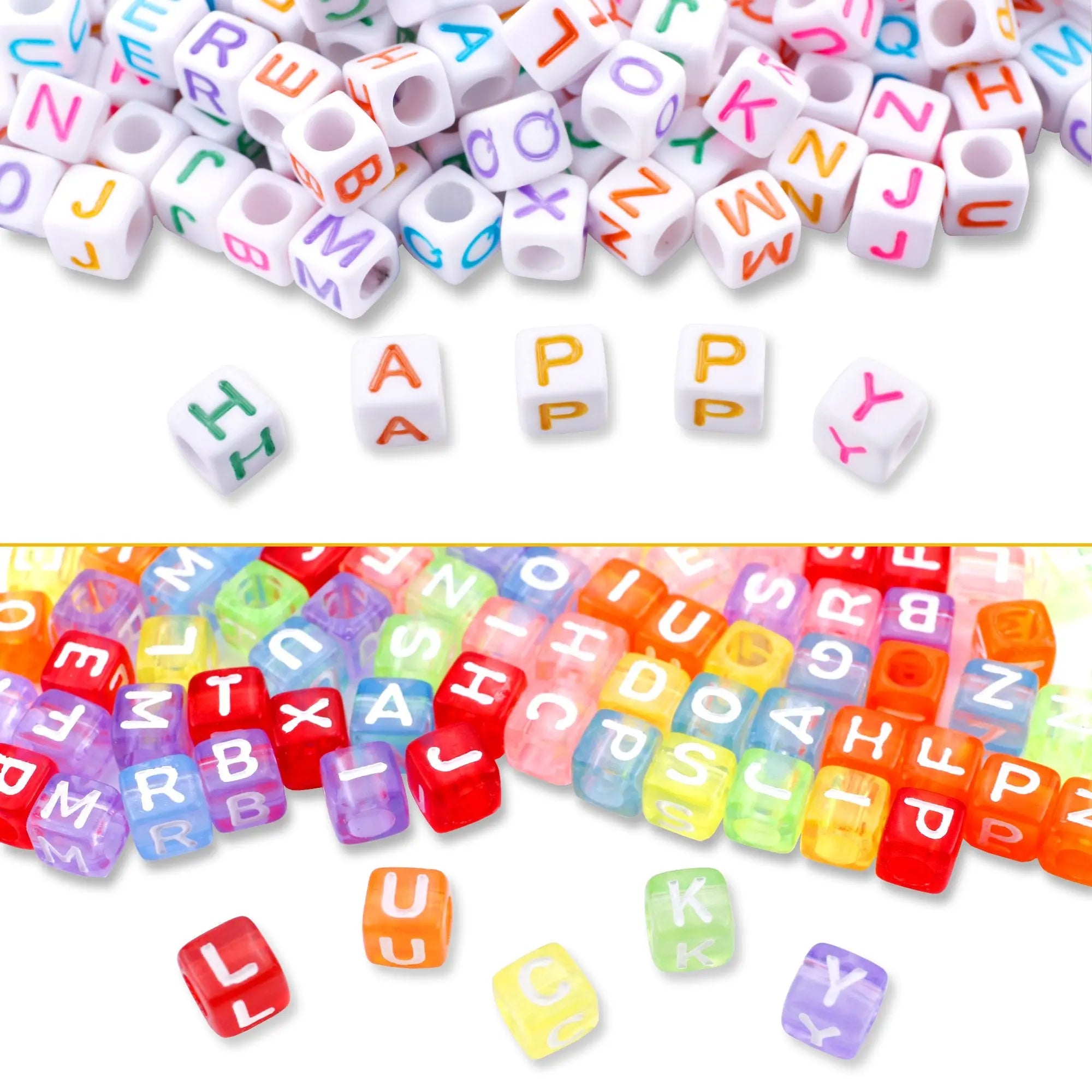 Augshy 1400pcs 5 Color Cube Alphabet Beads Bracelet Letter Beads for Bracelets Making with 1 Roll 50M Crystal String Cord for Jewelry Making（6mm）