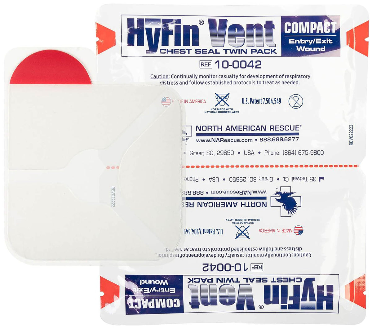 North American Rescue HyFin Vent Chest Seal (Doppelpack) NAR Belüftete Kompakte Brustpflaster für Wunden, Trauma (10-0042)