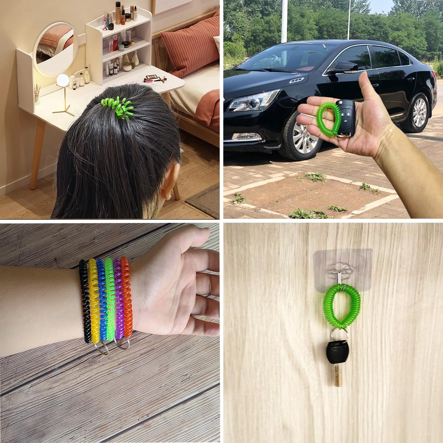 HAMIYELL Pack of 6 Colorful Spring Spiral Wrist Coil Key Chain, Wristband Key Ring