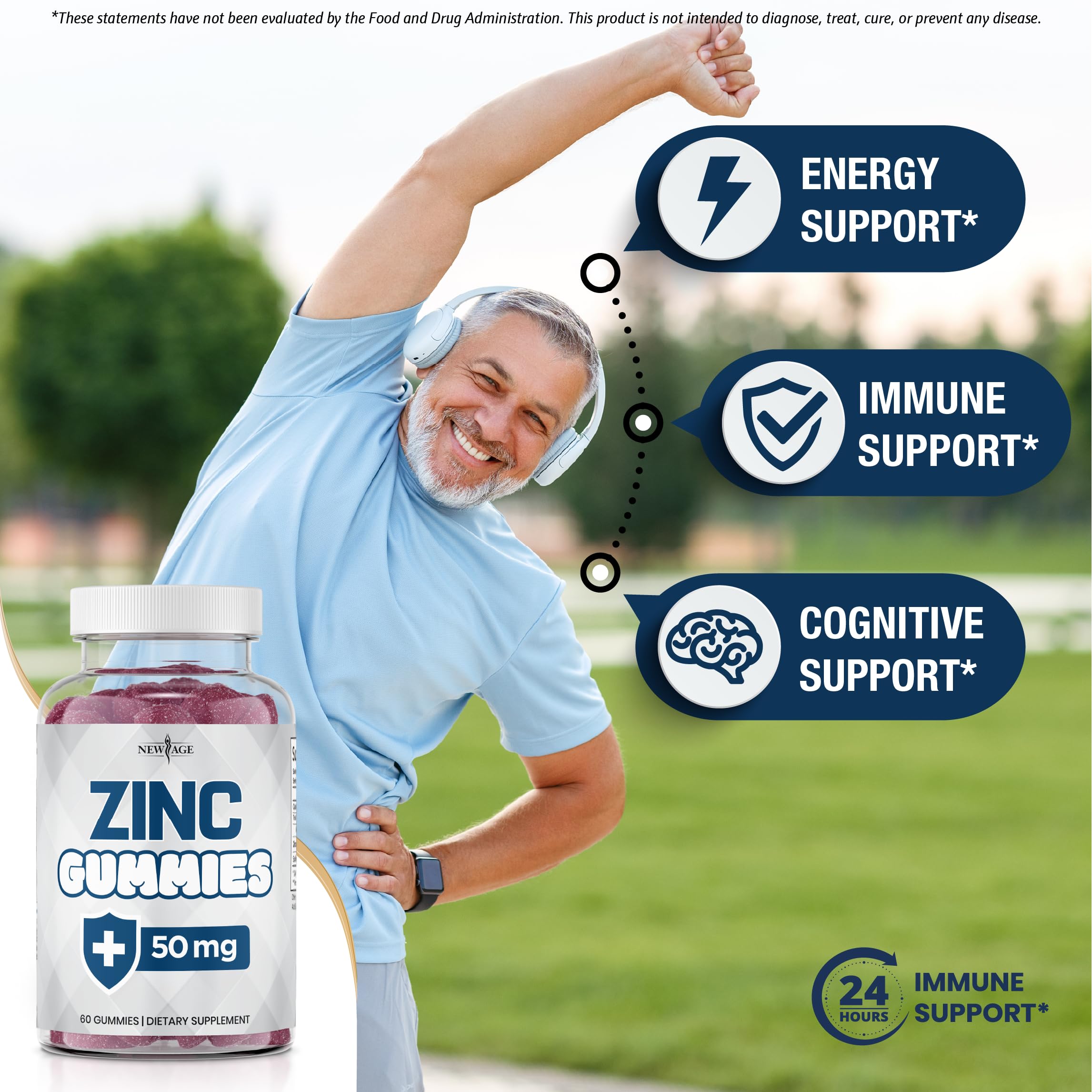NEW AGE Zinc Gummies - 2 Pack - 50mg High Immune Booster Zinc Supplement, Immune Defense, Powerful Natural Antioxidant, Non-GMO - by New Age, 120 Count