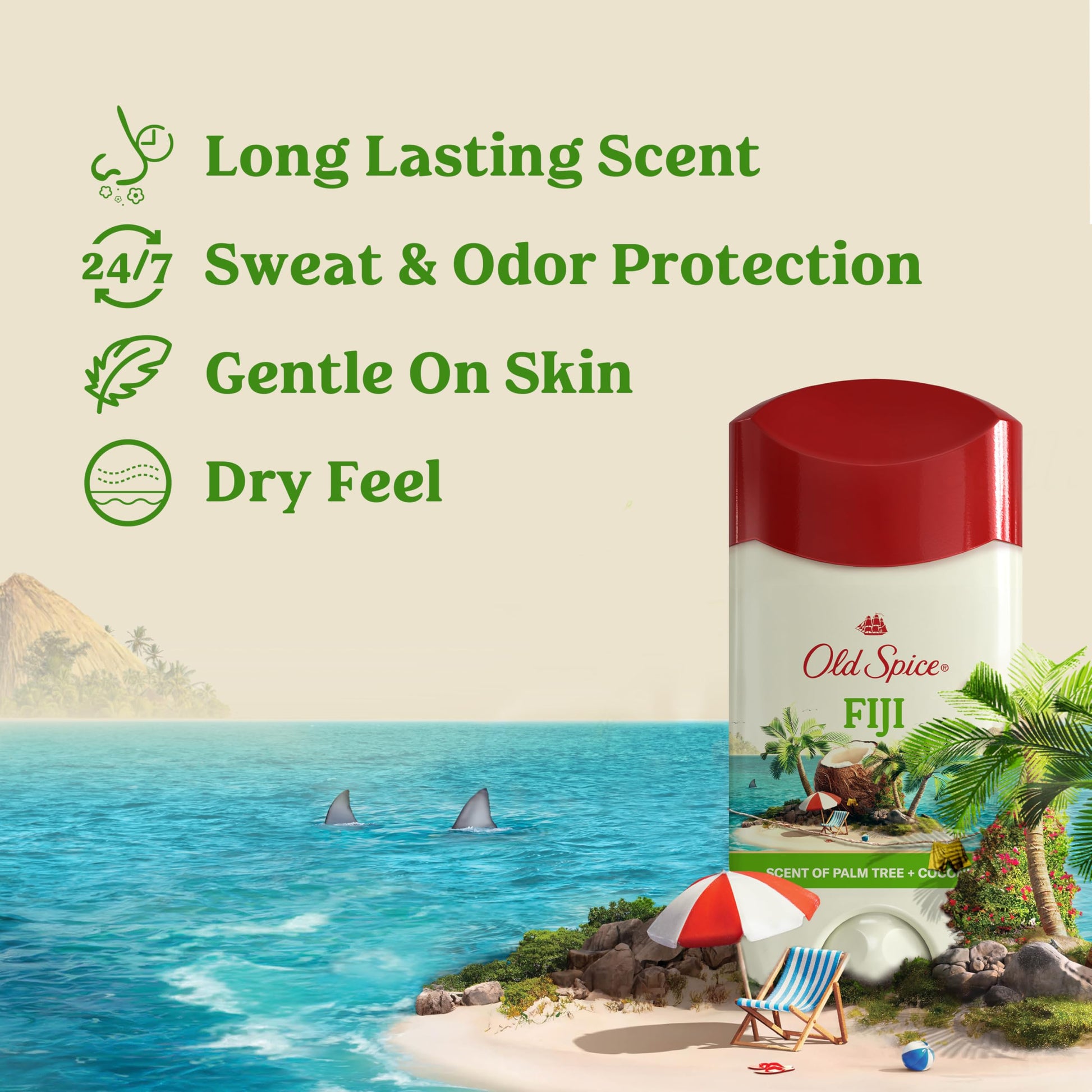 Old Spice Men's Antiperspirant & Deodorant, 24/7 Lasting Freshness, Advanced Sweat & Odor Protection with Skin Conditioners, Invisible Solid, Fiji with Palm Tree Scent, 3.4 oz (Pack of 3)