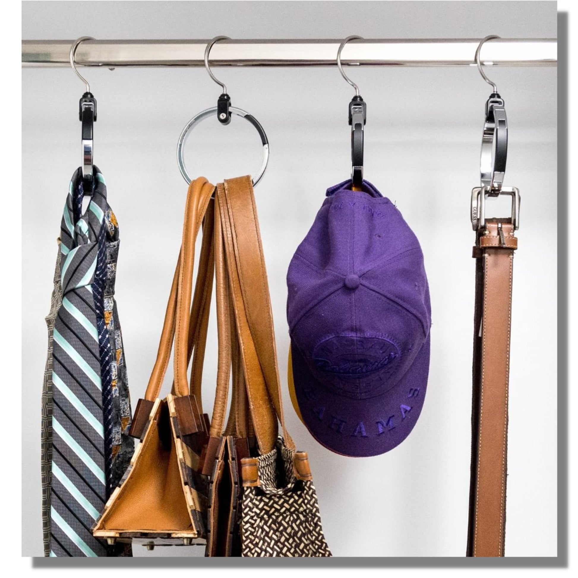 ROLLY HANGER Multipurpose Closet Hangers- Tie and Belt Hanger for Closet- Great Space Saving Belt Organizer for Wardrobe - Ideal for Storing Belts, Ties, Scarfs, Baseball Hats, Purses & More- 1 Pack