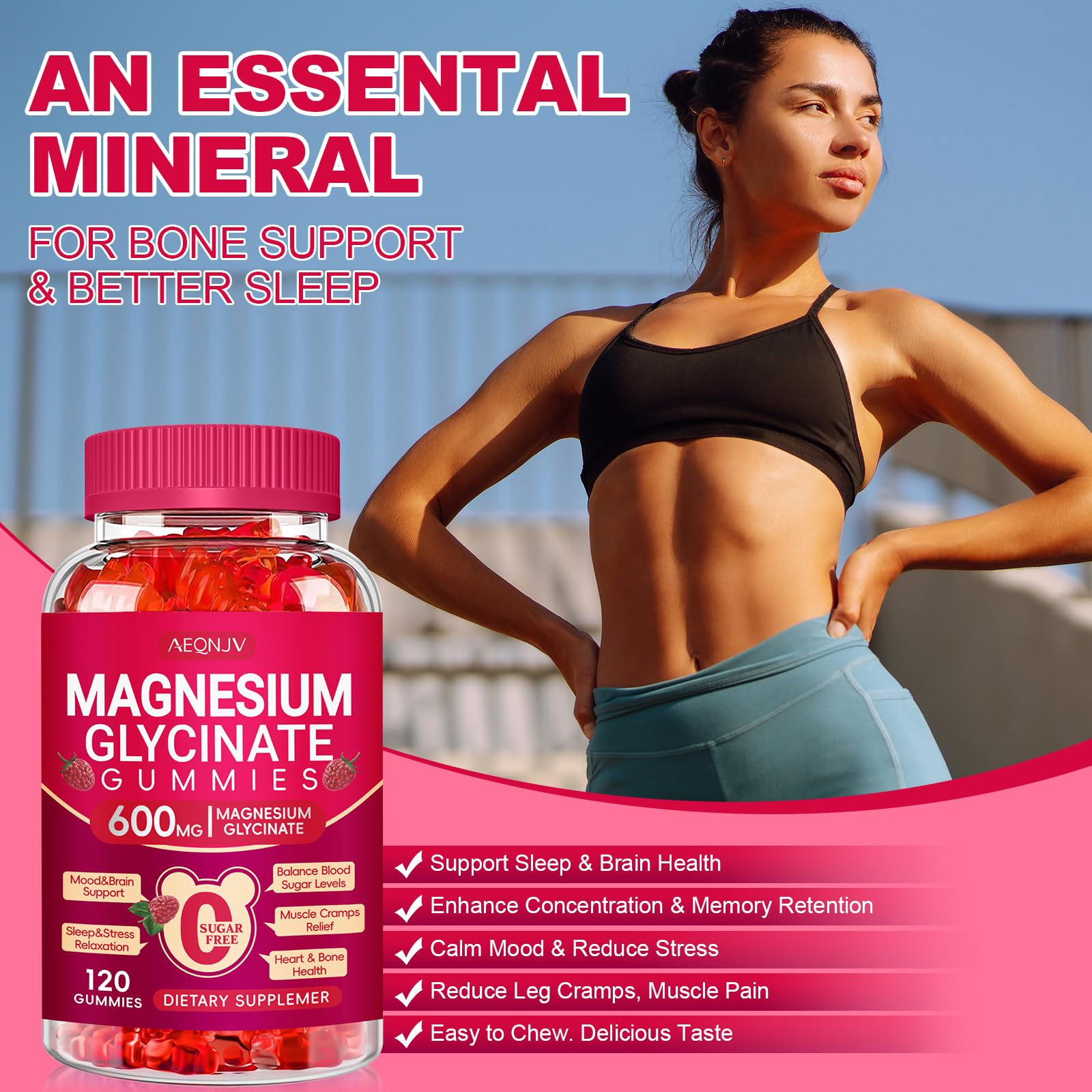 Magnesium Glycinate Gummies 600mg, Sugar Free Magnesium Gummies for Adults with Magnesium L-Threonate, Chewable Magnesium Potassium Supplements for Sleep, Body Support and Relaxation, 120 Count