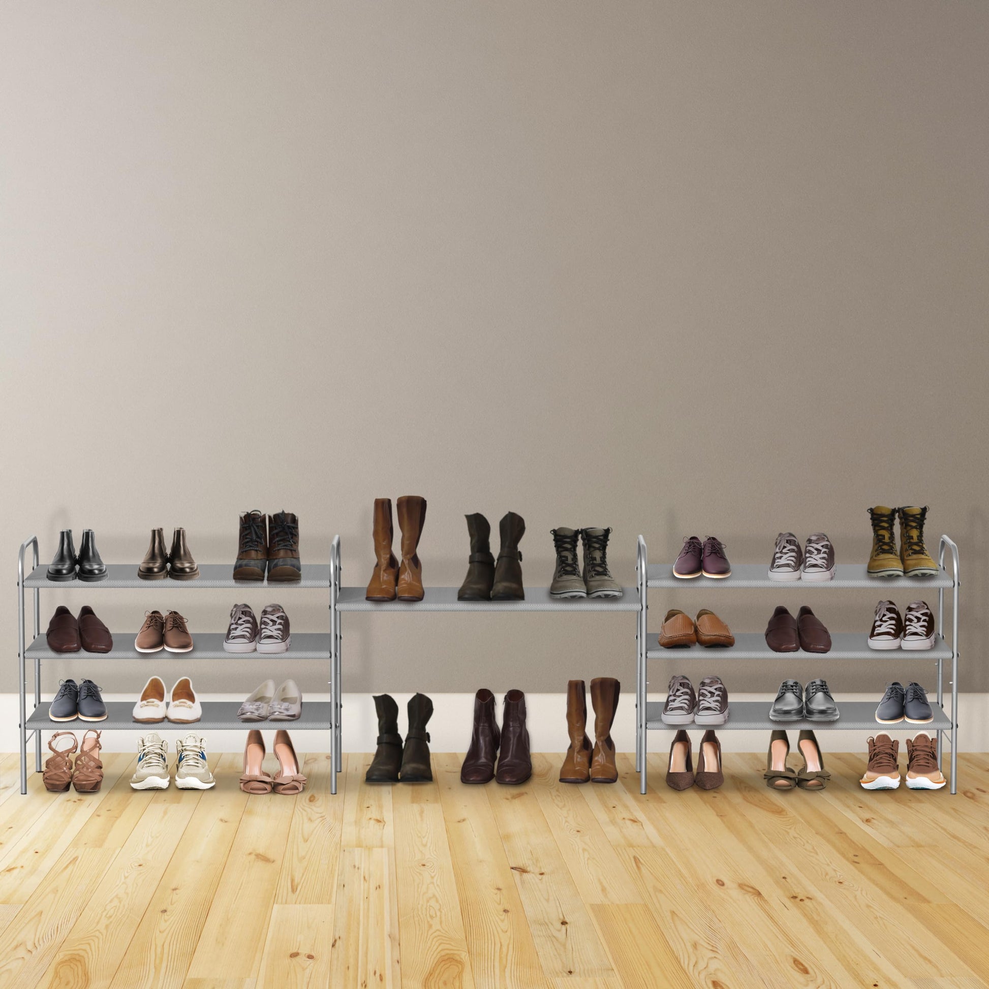 Simple Houseware 3-Tier Shoe Rack Storage Organizer, Grey – Space-Saving Shoe Shelf, Holds 9–16 Pairs, Sturdy Metal Frame, Easy Assembly – Closet, Entryway, Bedroom Shoe Storage Solution