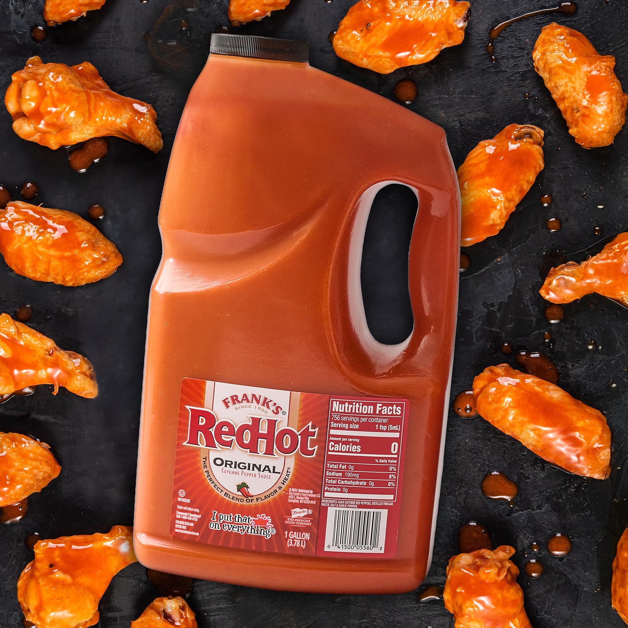 Franks RedHot Original Cayenne Pepper Hot Sauce, 1 gal - One Gallon Bulk Container of Cayenne Pepper Hot Sauce to Add Flavorful Heat to Entrees, Sides, Snacks, and More