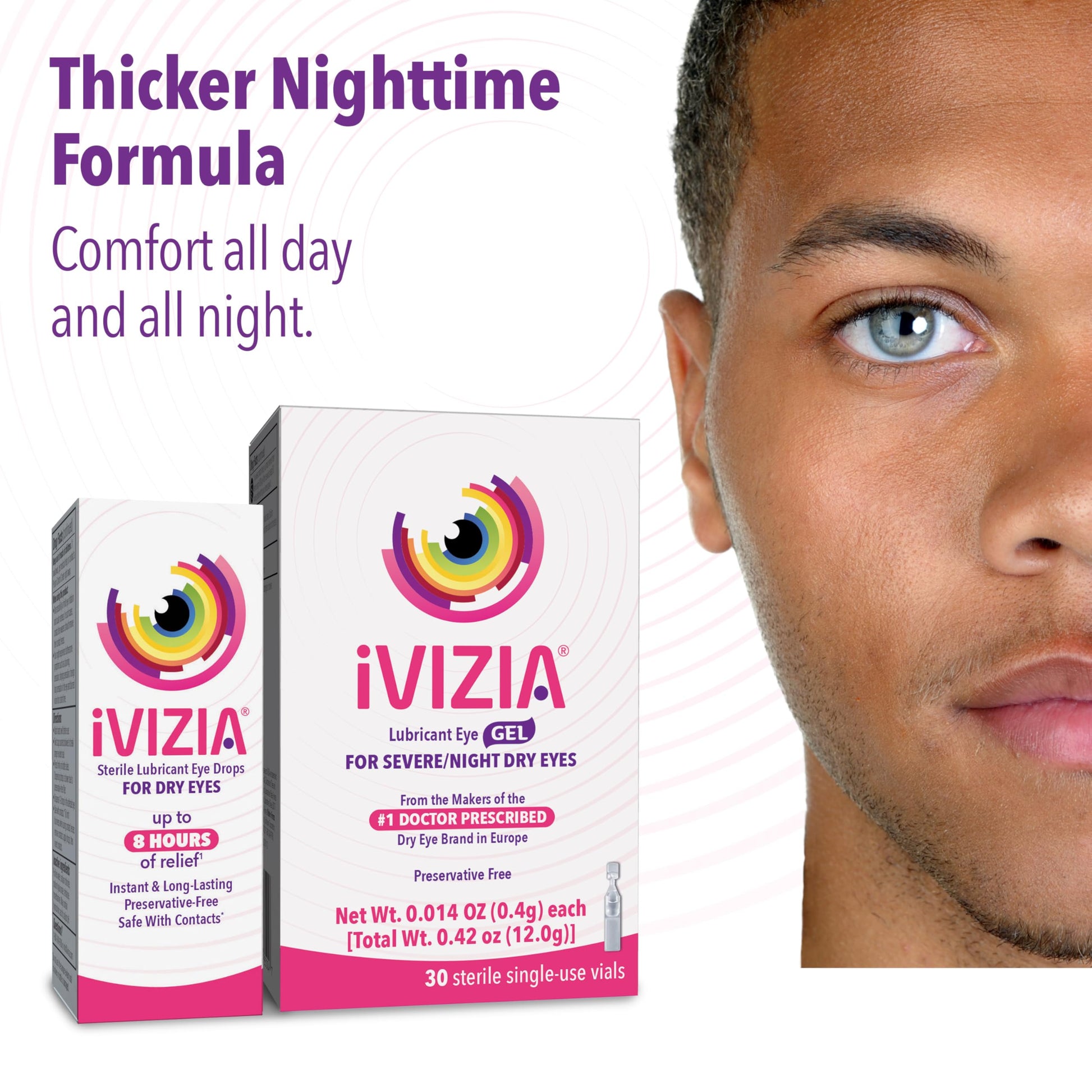 iVIZIA Lubricant Eye Gel for Severe and Nighttime Dry Eye Relief, Preservative-Free, Moisturizing, 30 Sterile Single-Use Vials Packaging May Vary