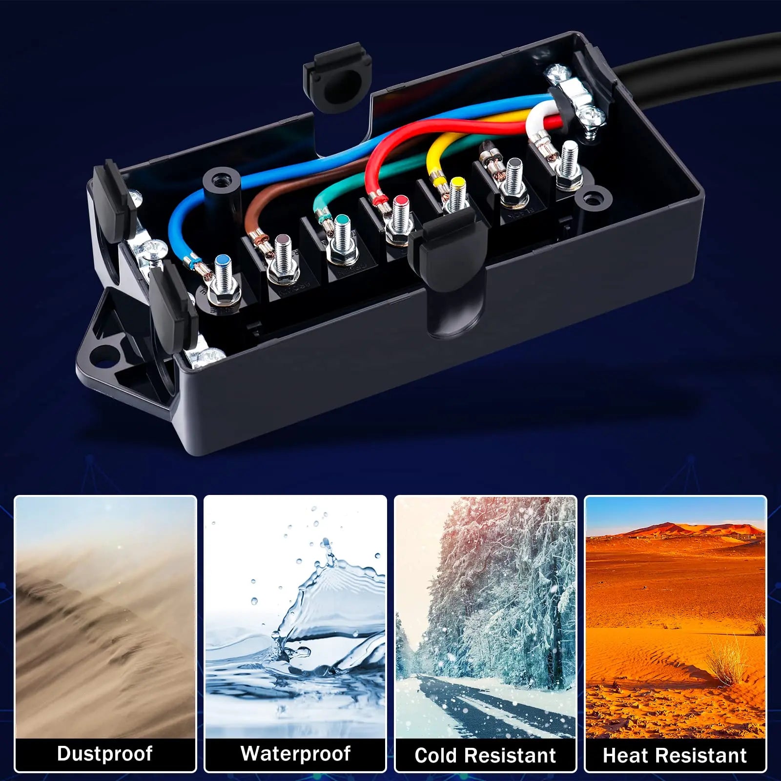 CheeMuii 7 Way Trailer Cord and 7 Gang Junction Box Kit with 12V Breakaway Switch and Plug Holder Heavy Duty 8 FT Trailer Wiring Harness Kit for Trailers RVs Campers