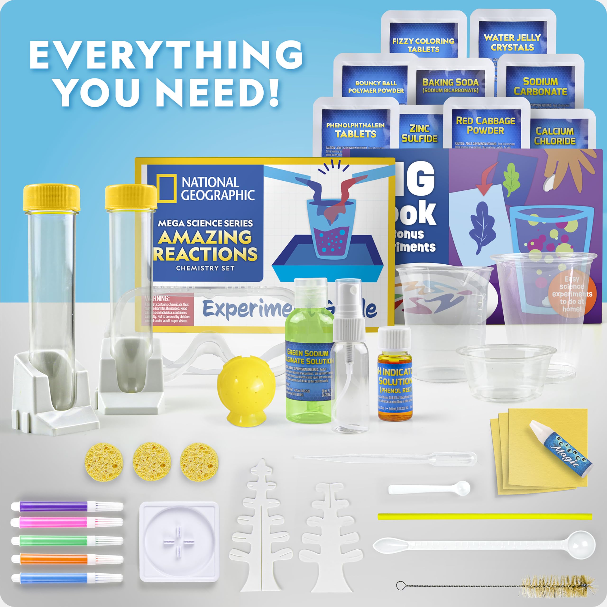 NATIONAL GEOGRAPHIC Amazing Chemistry Set - Chemistry Kit with 100+ Science Experiments Including Crystal Growing and Reactions, Science Kit for Kids, STEM Gift for Boys and Girls (Amazon Exclusive)
