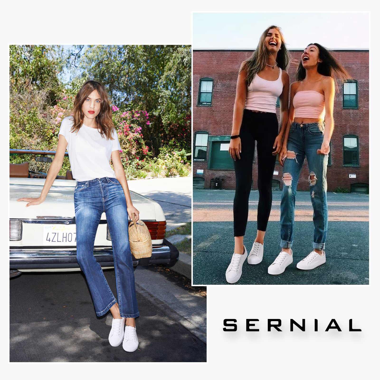 SERNIAL Women's White Tennis Shoes PU Leather Sneakers Casual Walking Shoes for Women(White,US8)