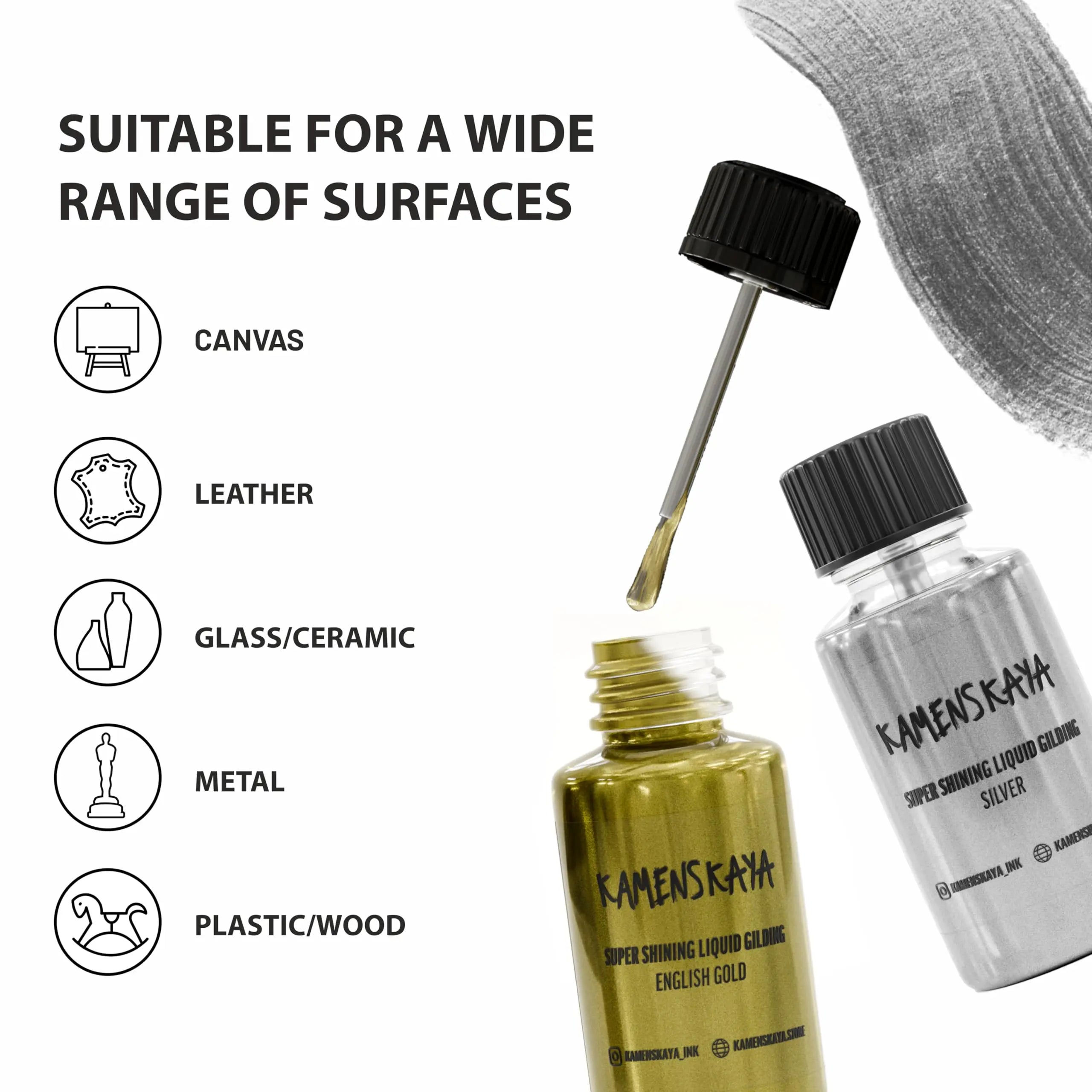 KAMENSKAYA Liquid Gold Leaf Paint - Alcohol Based Fast Drying Rich Gold Liquid Leaf, 0.68 fl oz (20 ml)