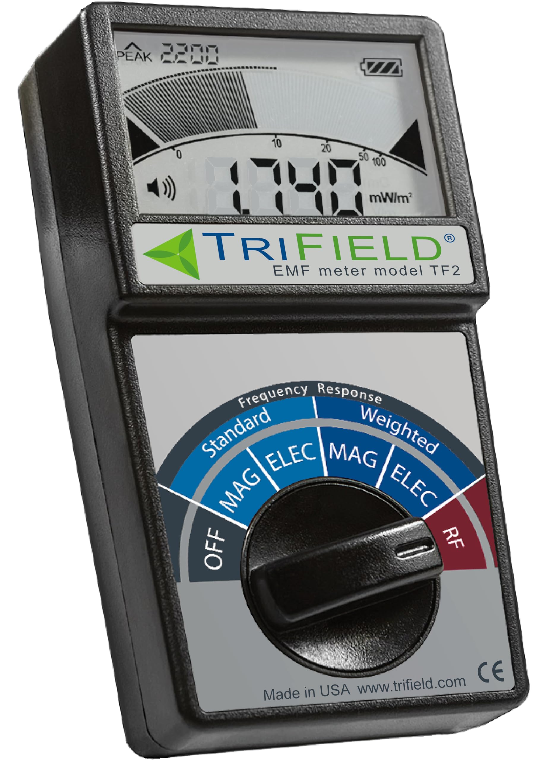 TriField EMF Messgerät Modell TF2 - Hergestellt in den USA - #1 Handheld EMF-Detektor für 3 Arten elektromagnetischer Felder: Funk/Magnetisch/Elektrisch - Misst 5G, Mobilfunkmasten, WLAN, Bluetooth & intelligente Zähler