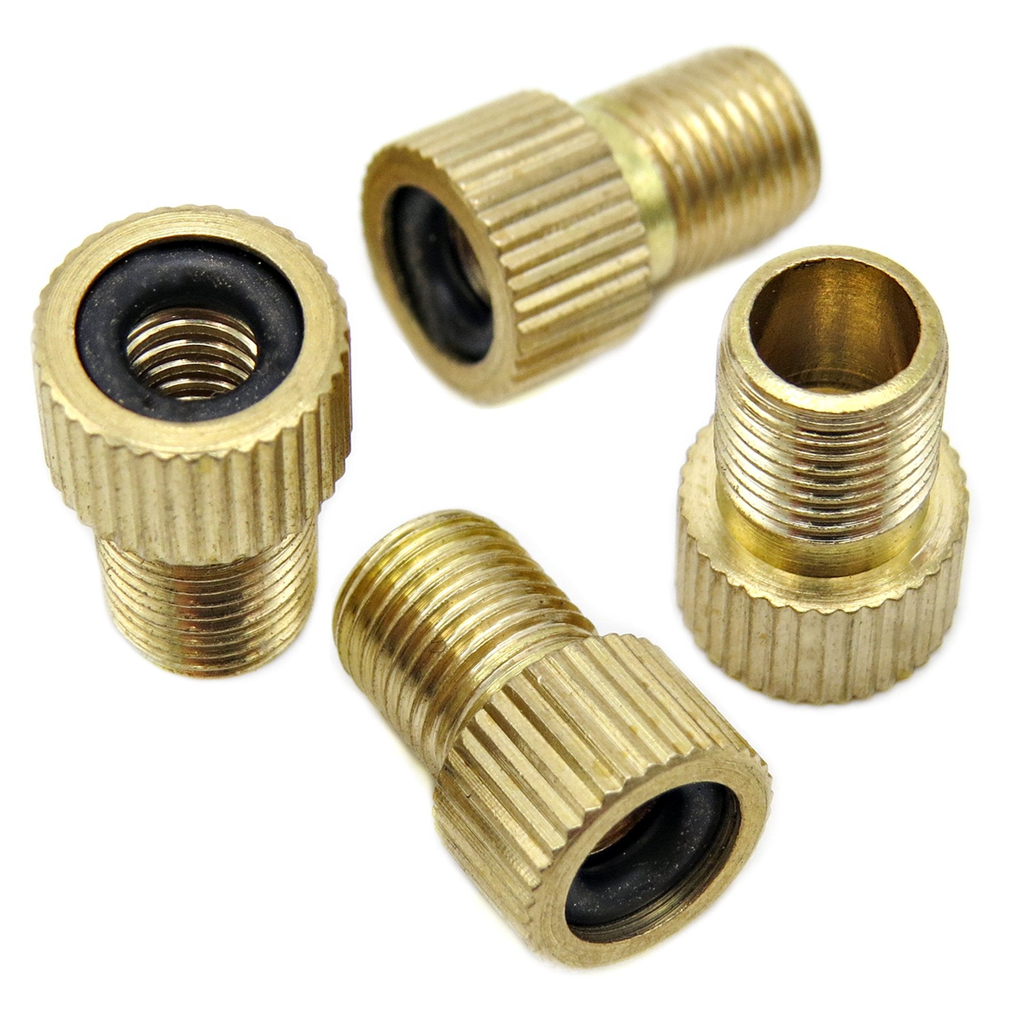Bike Bits Brass Presta Valve Adapter - Convert Presta to Schrader - Inflate Tire Using Standard Pump or Air Compressor (4 Pack)