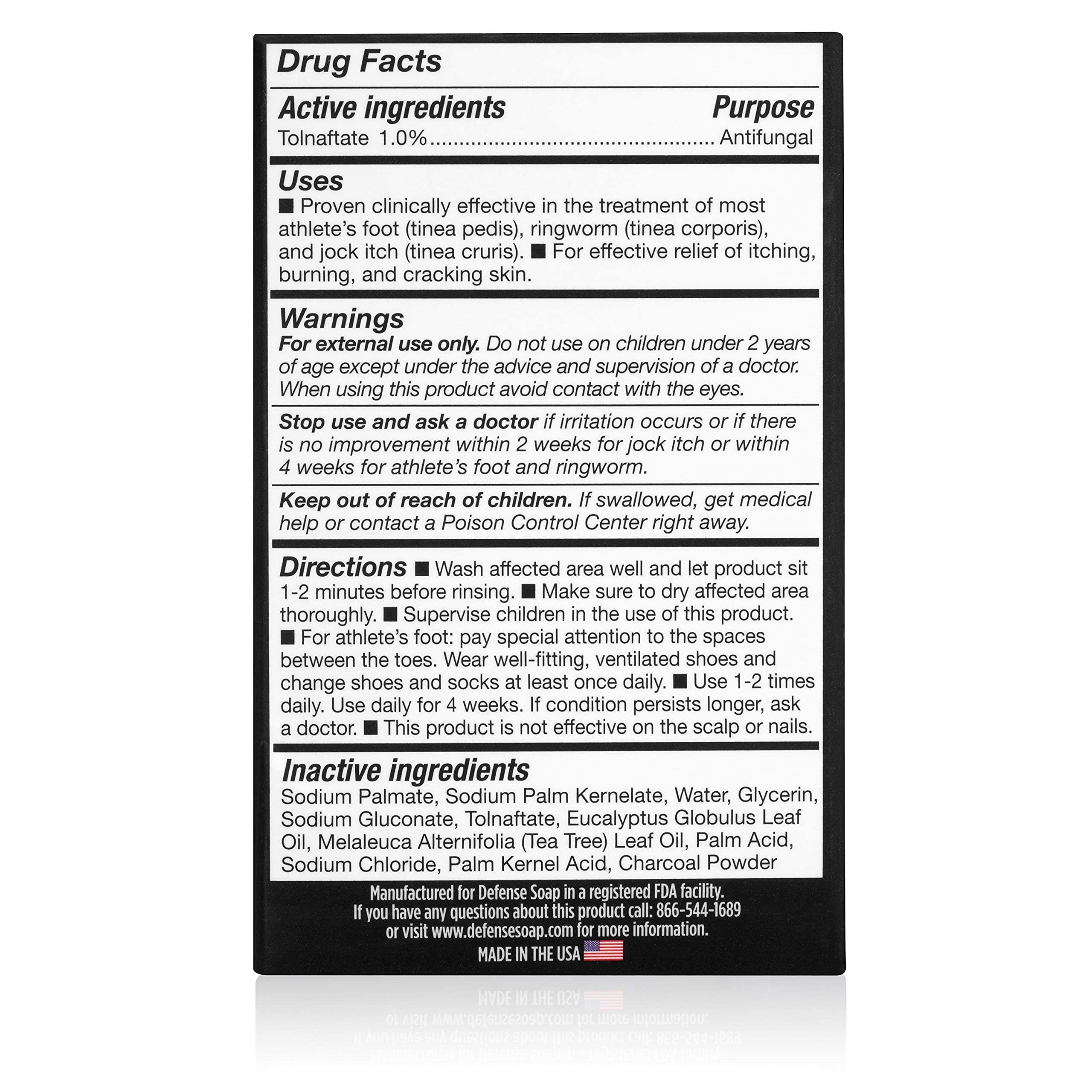 Defense Antifungal Bar Soap | Jock Itch, Ringworm, Athlete's Foot, Skin Fungus | Medicated Anti Fungal Treatment (One Bar with Snap-Tight Case)