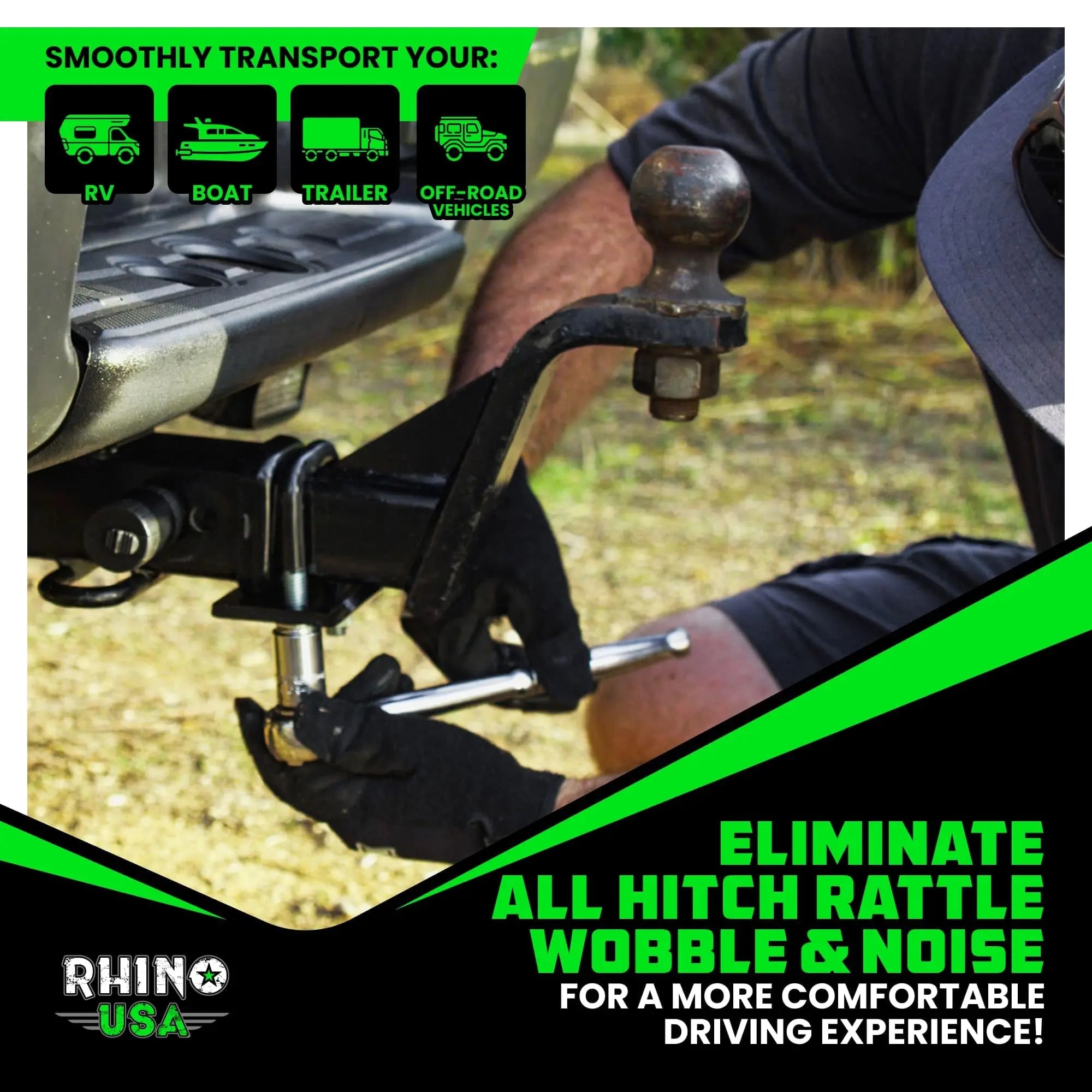 Rhino USA Hitch Tightener Anti Rattle Clamp (for 2 inch Hitches) Heavy Duty Steel Trailer Hitch Stabilizer - Weatherproof Protective Anti-Rust Silencer for Bike Rack, Hitch Receiver & More!
