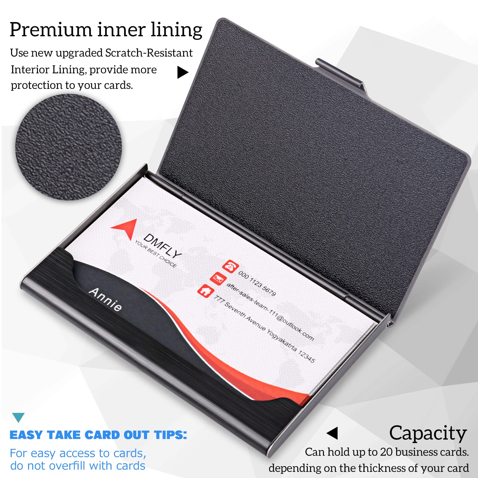 DMFLY Slim Business Card Case for Men & Women, Pocket Metal Case, Professional Stainless Steel Business Card Holders, Purse Name Card Holder, Buckle Style Shut, Black