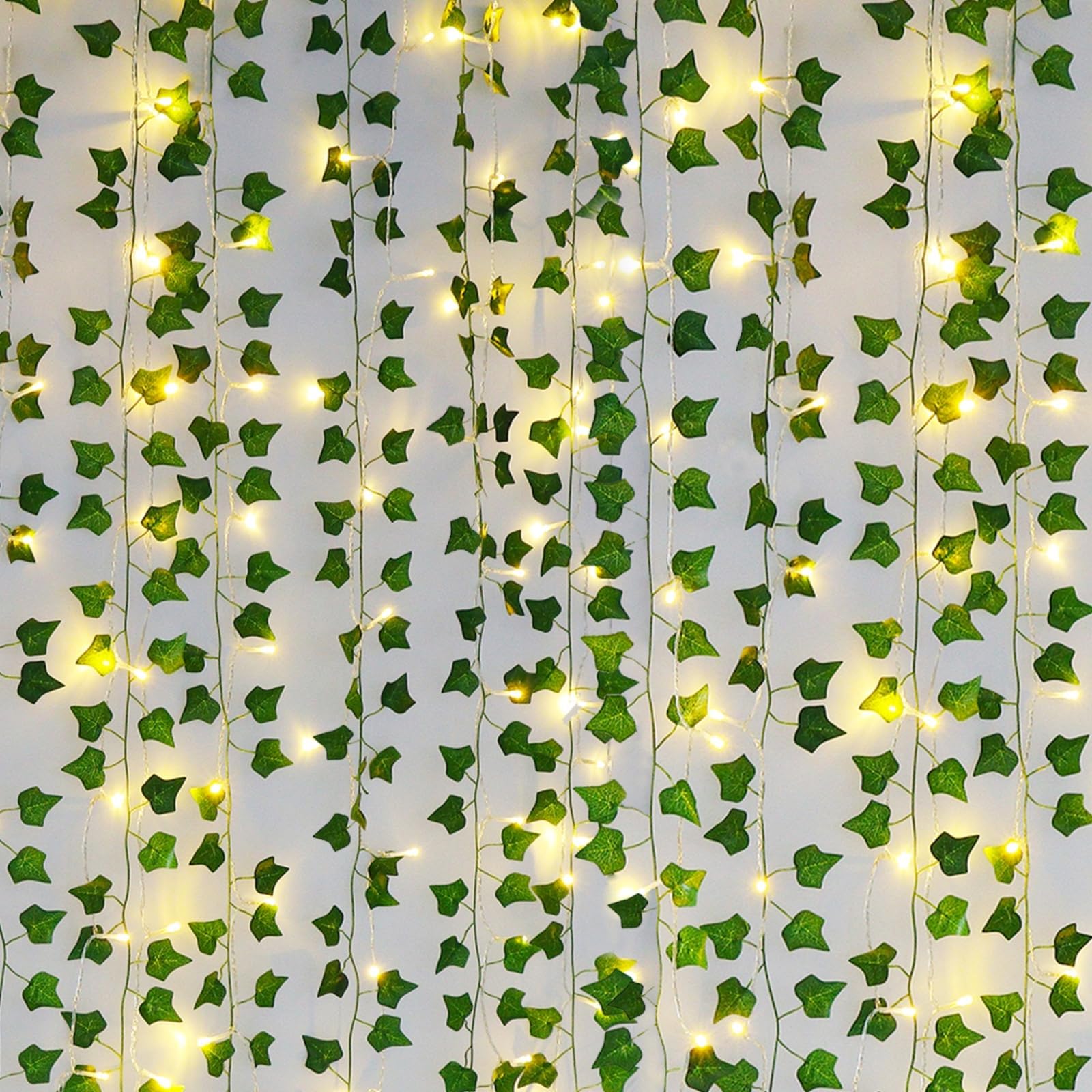 Freyalife Fake Vines for Room Decor(12 Pack 84 FT),with CE Certified 80 LED String Lights,Artificial Plant Ivy for Aesthetic Home Bedroom Wall Wedding Party Office Patio Indoor, Outdoor Garden Decor