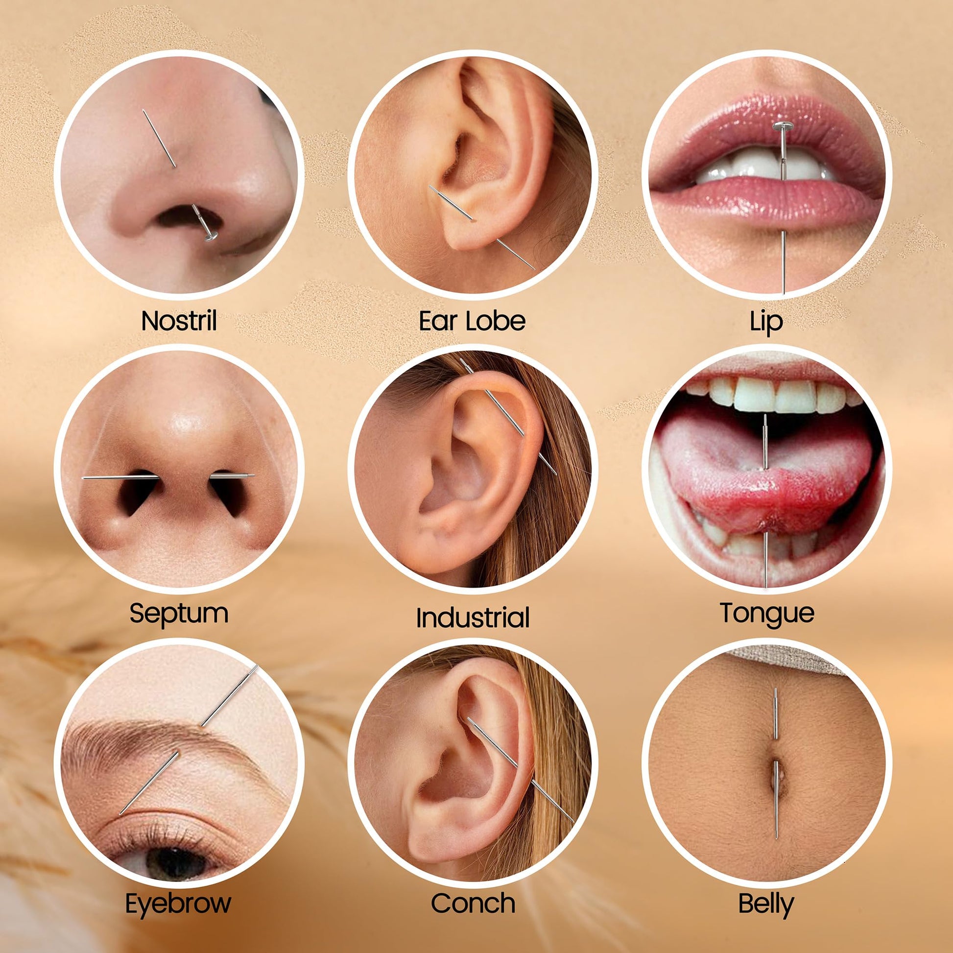 GEMQUEEN Piercing Taper Ball Grabber Changing Tool Set - Flat Back Earrings Applicator Tool 16G 18G Stainless Steel Threadless Insertion Pin Thread Assistant Tool Body Piercing Kit for Ear Nose Lip
