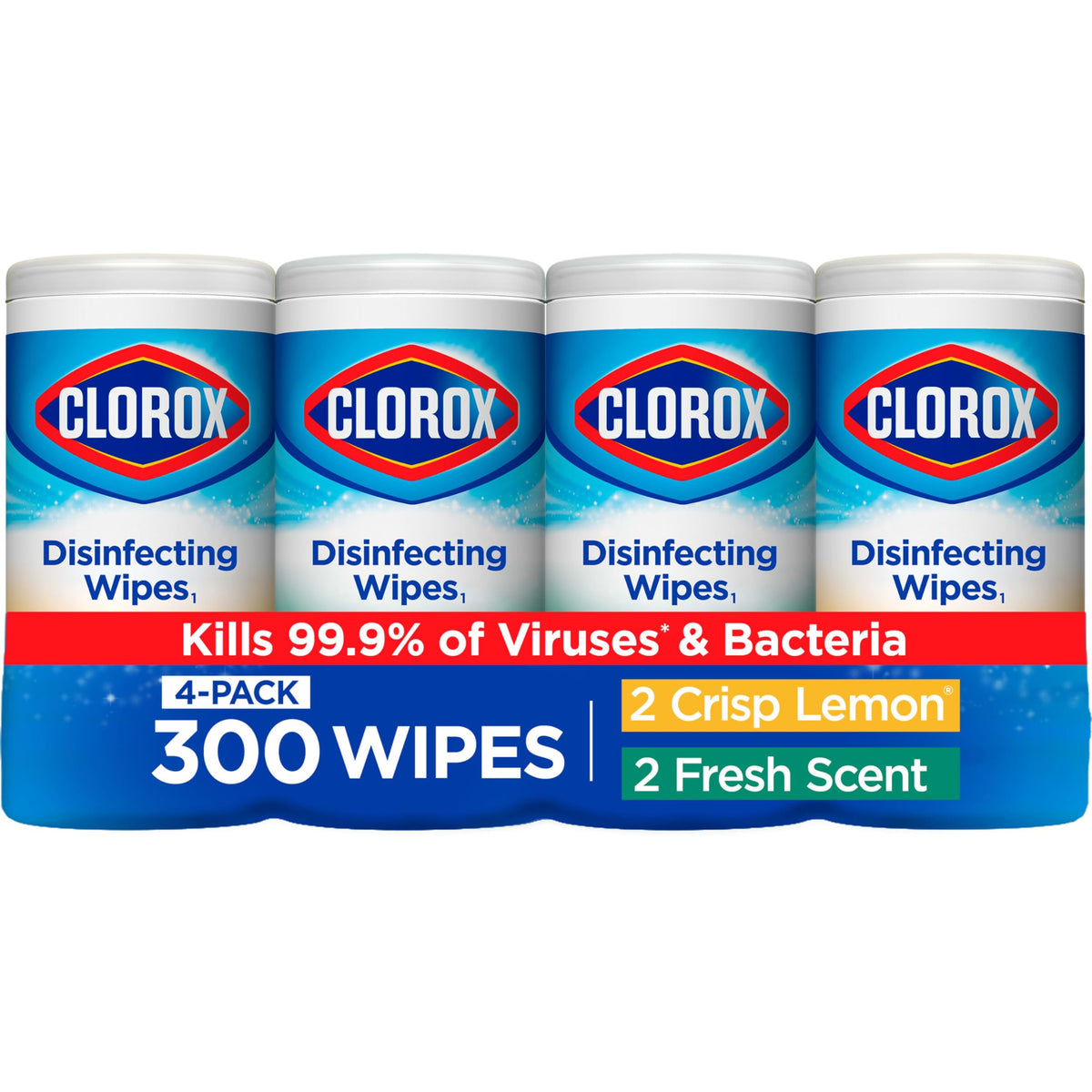Clorox Desinfektionstücher Vorteilspack, Bleichmittelfreie Reinigungstücher, je 75 Stück, 4er-Pack