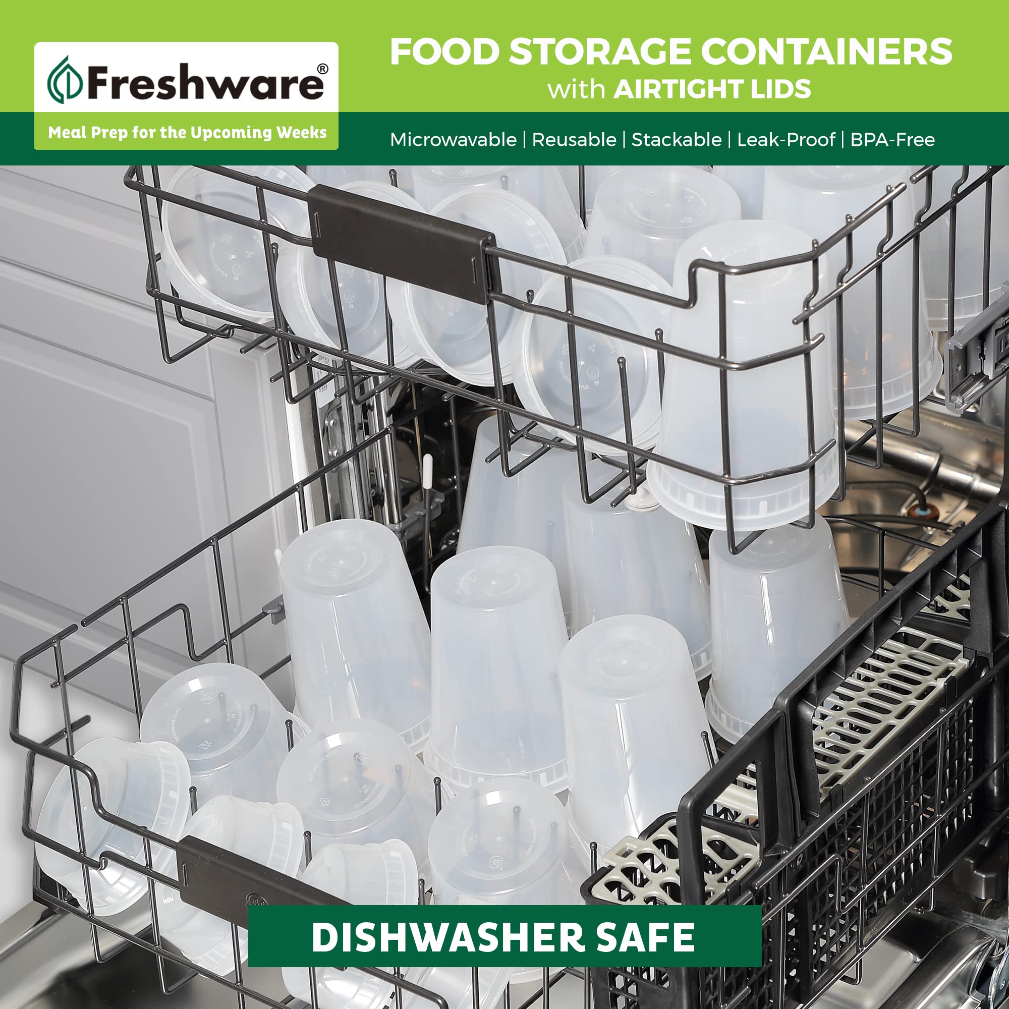 Freshware Food Storage Containers [24 Set] 32 oz Plastic Deli Containers with Lids, Slime, Soup, Meal Prep Containers | BPA Free | Stackable | Leakproof | Microwave/Dishwasher/Freezer Safe