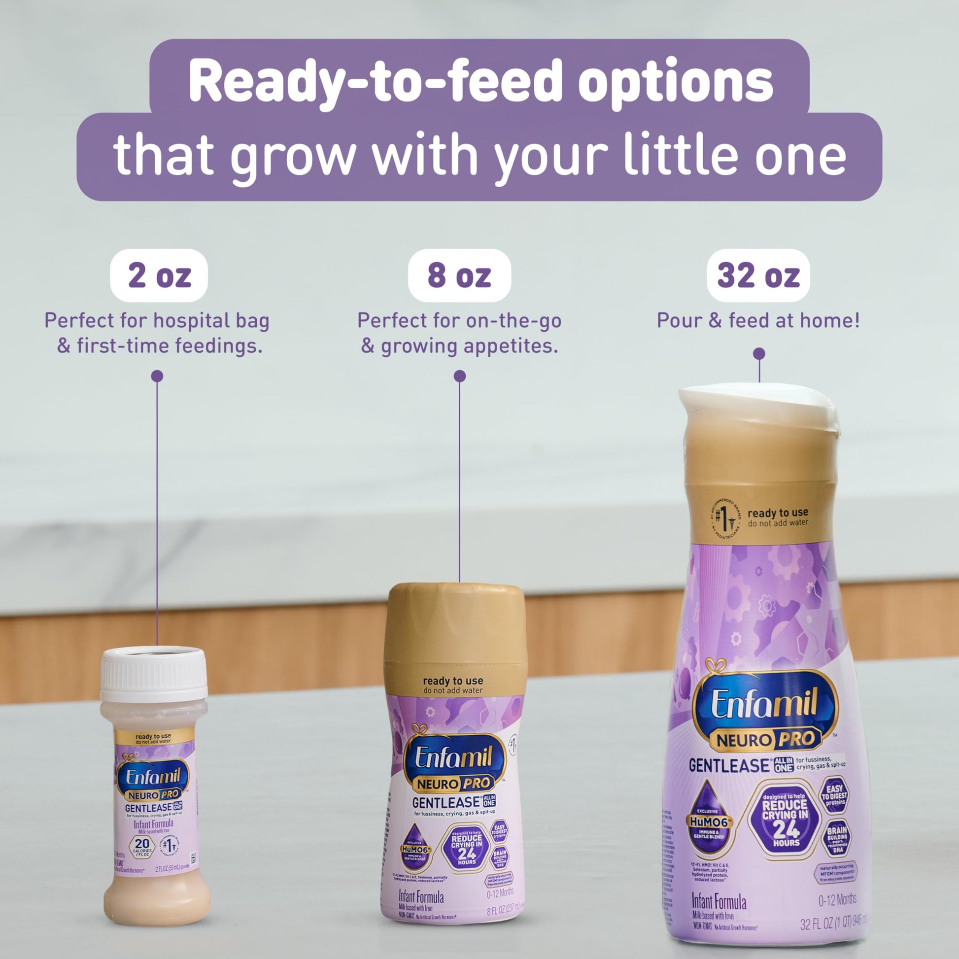 Enfamil NeuroPro Gentlease Baby Formula, Brain Building DHA, HuMO6 Immune Blend, Designed to Reduce Fussiness, Crying, Gas & Spit-up in 24 Hrs, Ready-to-Feed Infant Formula, Liquid, 2 Fl Oz (24 Count)