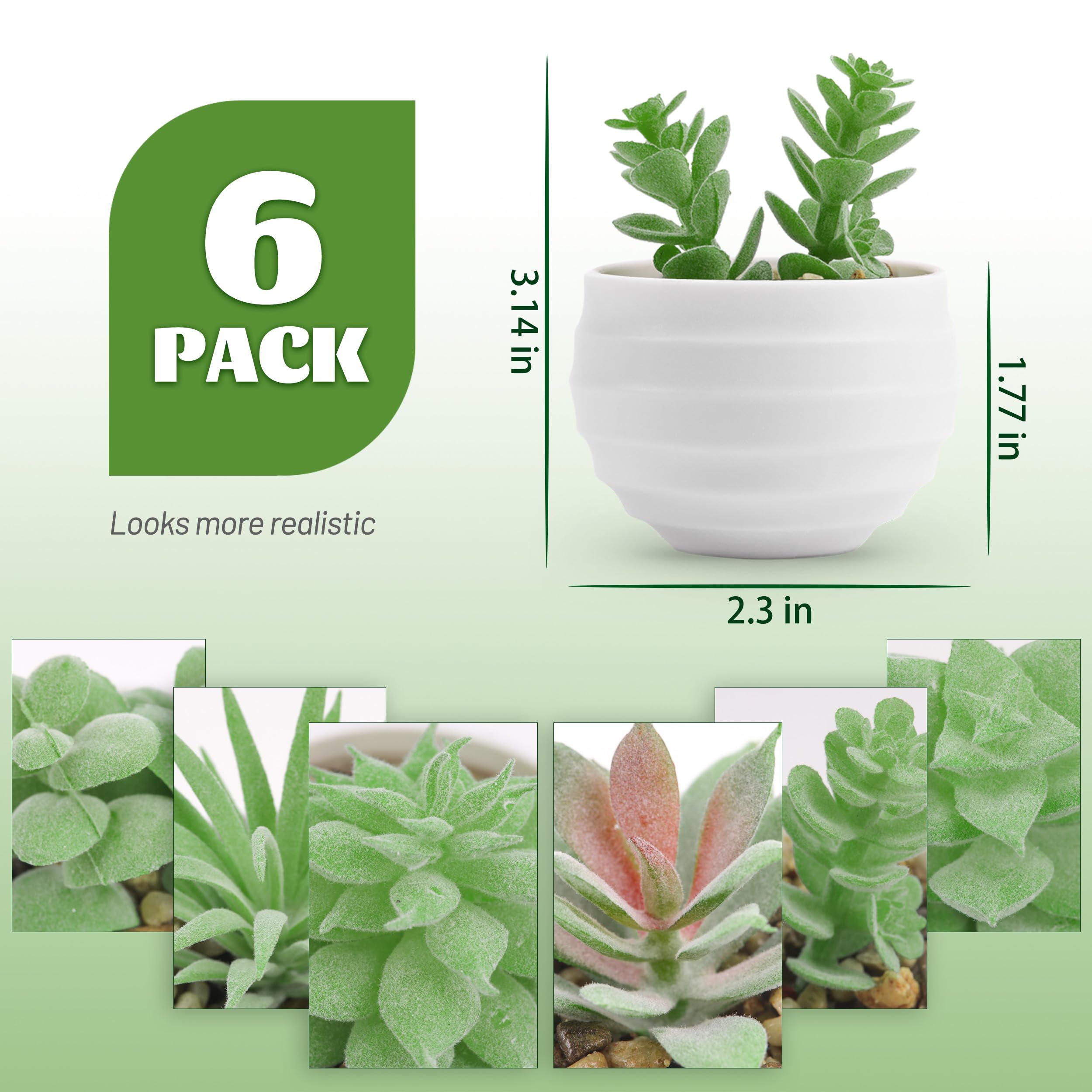 Der Rose Set of 6 Succulents Plants Artificial in Pots Small Fake Plants for Bedroom Aesthetic Living Room Shelf Bathroom Decor Office Desk Accessories