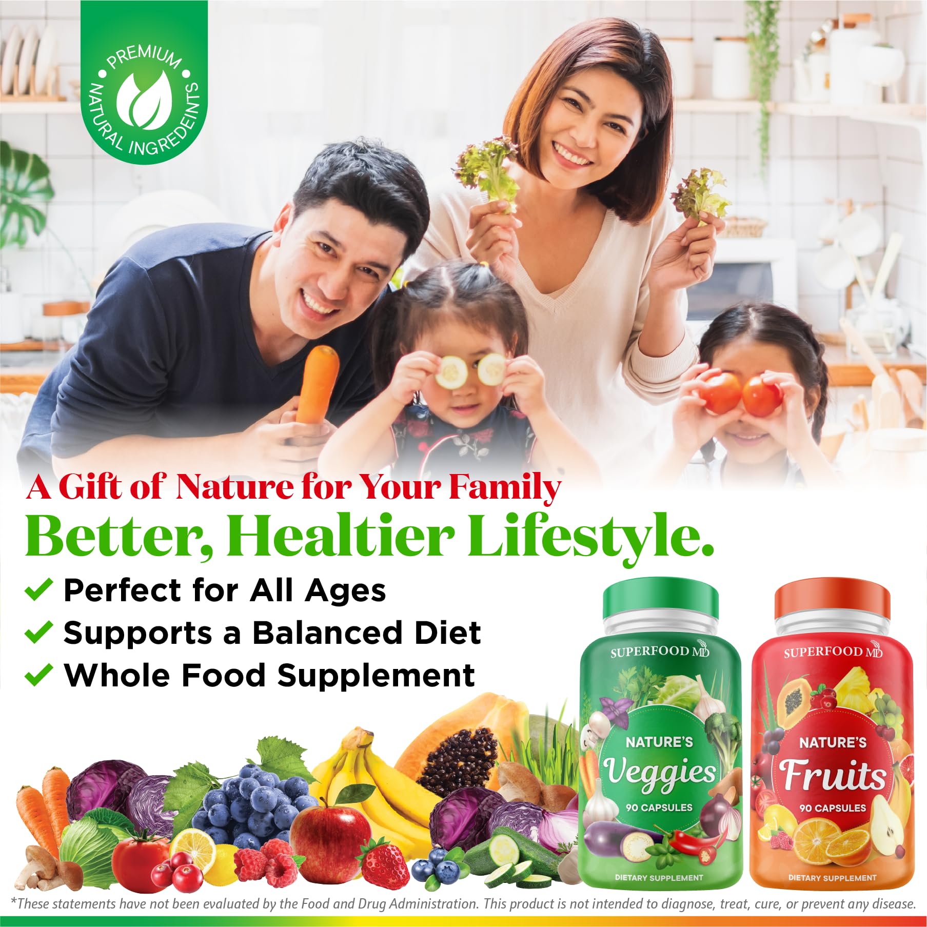 Superfood MD Fruits & Veggies Supplement - Whole Food Natural Superfoods - Supports Energy Levels, with Aloe Vera - Soy Free- 90 Count (Pack of 2)