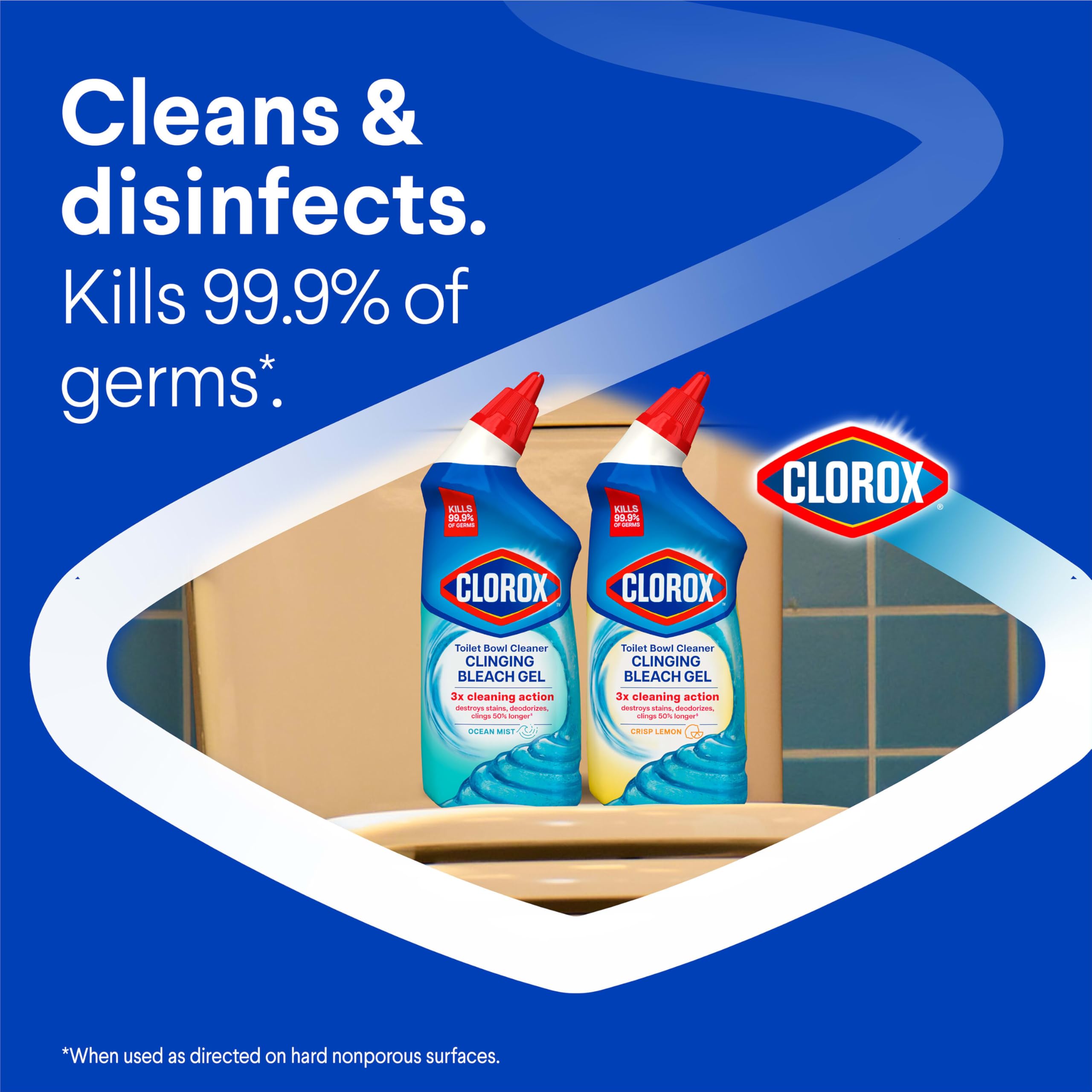 CLOROX Toilet Bowl Cleaner Clinging Bleach Gel, Ocean Mist, 24 Fl Oz, Pack of 2 (Package May Vary)
