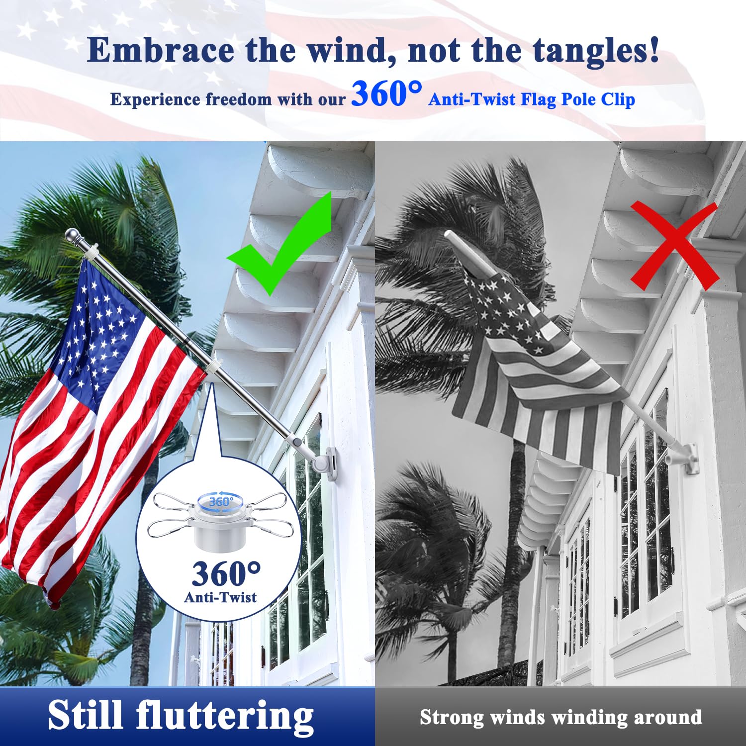 PHITRIC Flag Pole, Tangle Free Spinning Stainless Steel Rustproof Flagpole for 3x5 Sports Fan Outdoor Flags for Outside House (Silver, 5FT, Without Bracket)