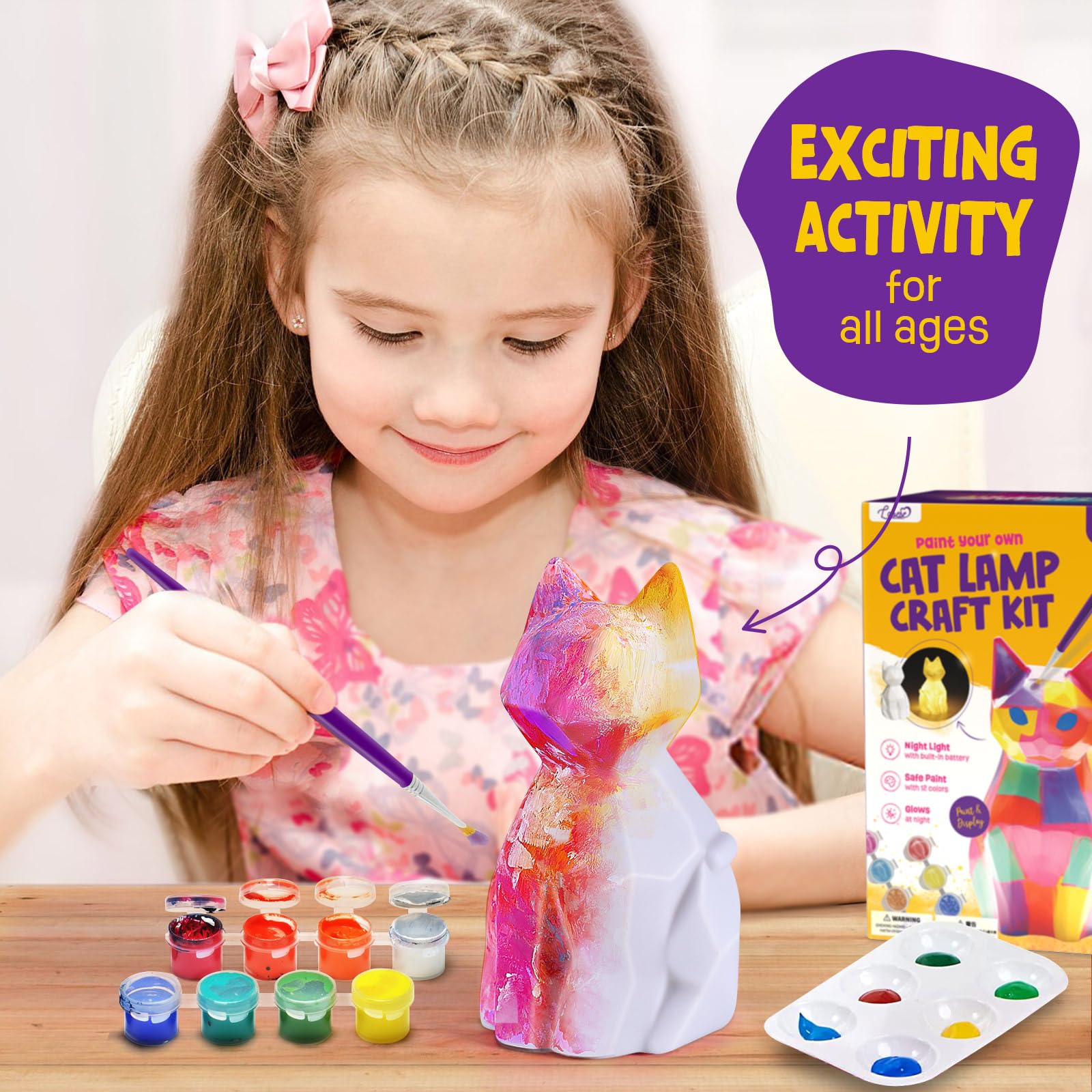 Paint Your Own Cat Lamp Kit, Arts and Crafts for Kids Ages 8-12, Art Supplies Painting kit for Kids 6-12, Cat Night Light Toys Girls Boy Birthday Gift for Kid Ages 3 4 5 6 7 8 9 10 11 12+