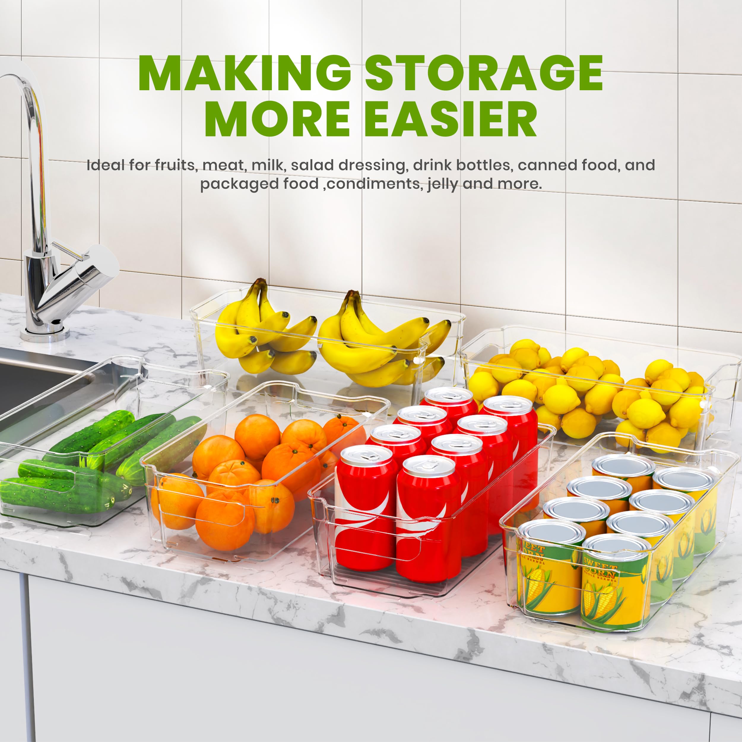 Utopia Home - Fridge Organizer Bins - Refrigerator Organizing Bins - Pantry Organizers & Storage - Stackable for Home & Kitchen Pantry Organization - Clear Plastic Containers (8 Pack)