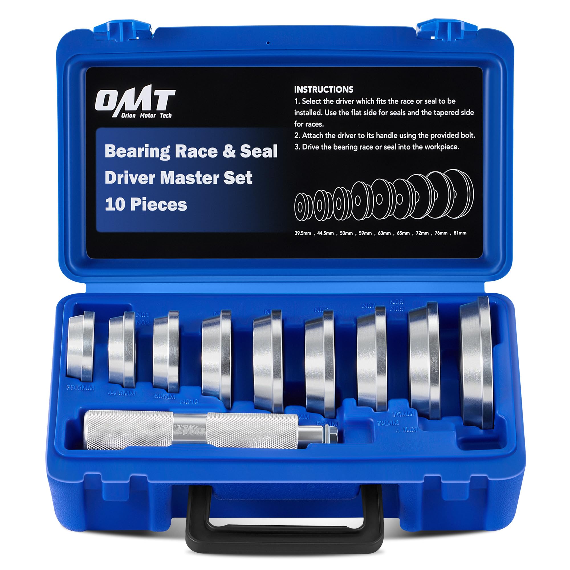 Orion Motor Tech Lagerpresse-Set, 10-teiliges Lagerlaufring- und Wellendichtring-Einpresswerkzeug mit Dichtringtreiber und 9 Lageradaptern, Dichtring-Installations-Lagerpresswerkzeug-Set für den Lagereinbau