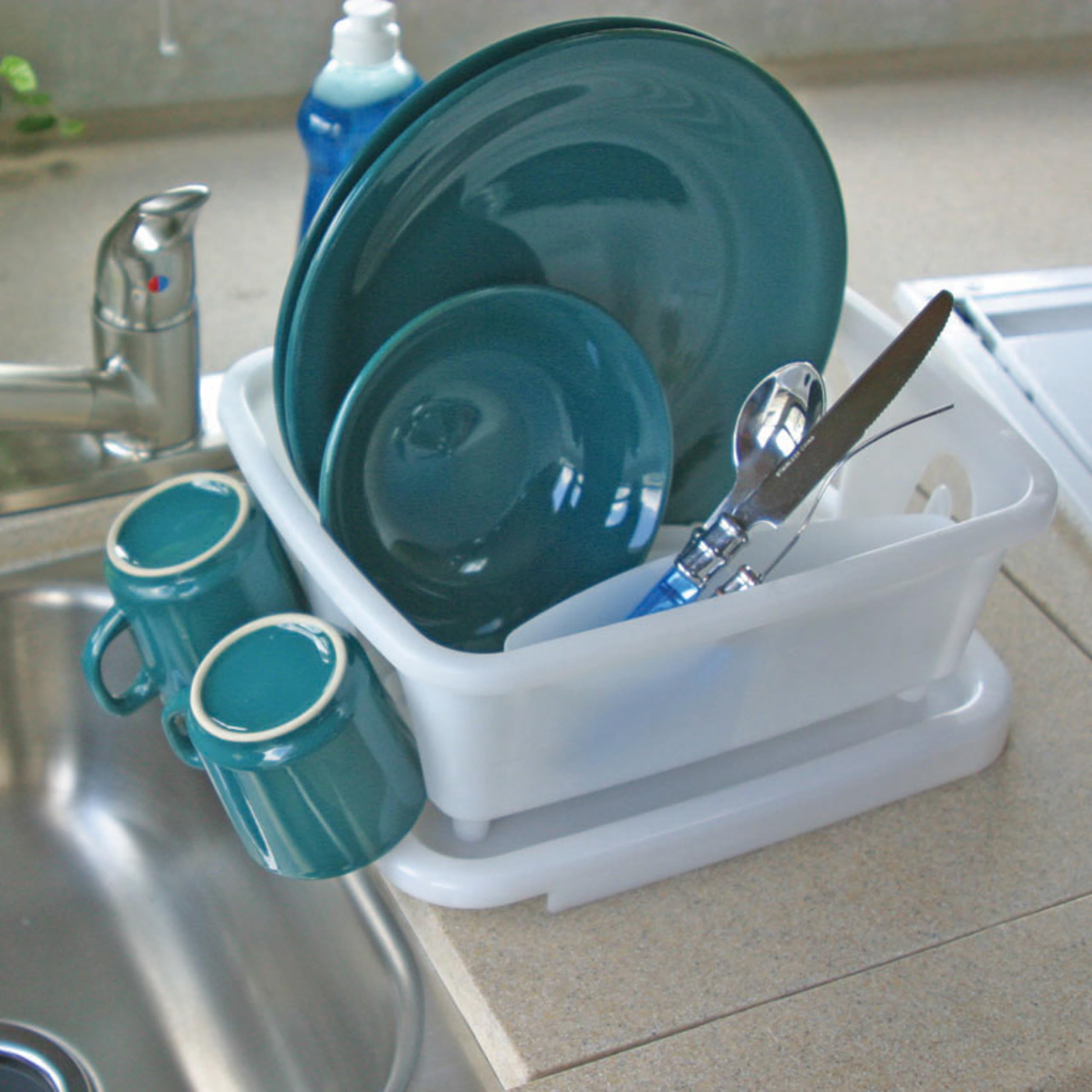 Camco RV Mini Dish Drainer & Tray - Features a Sloped Drain Tray Design, Heavy-Duty Construction, and is Ideal for Small Spaces, Apartments, Boats, and More - White (43511)