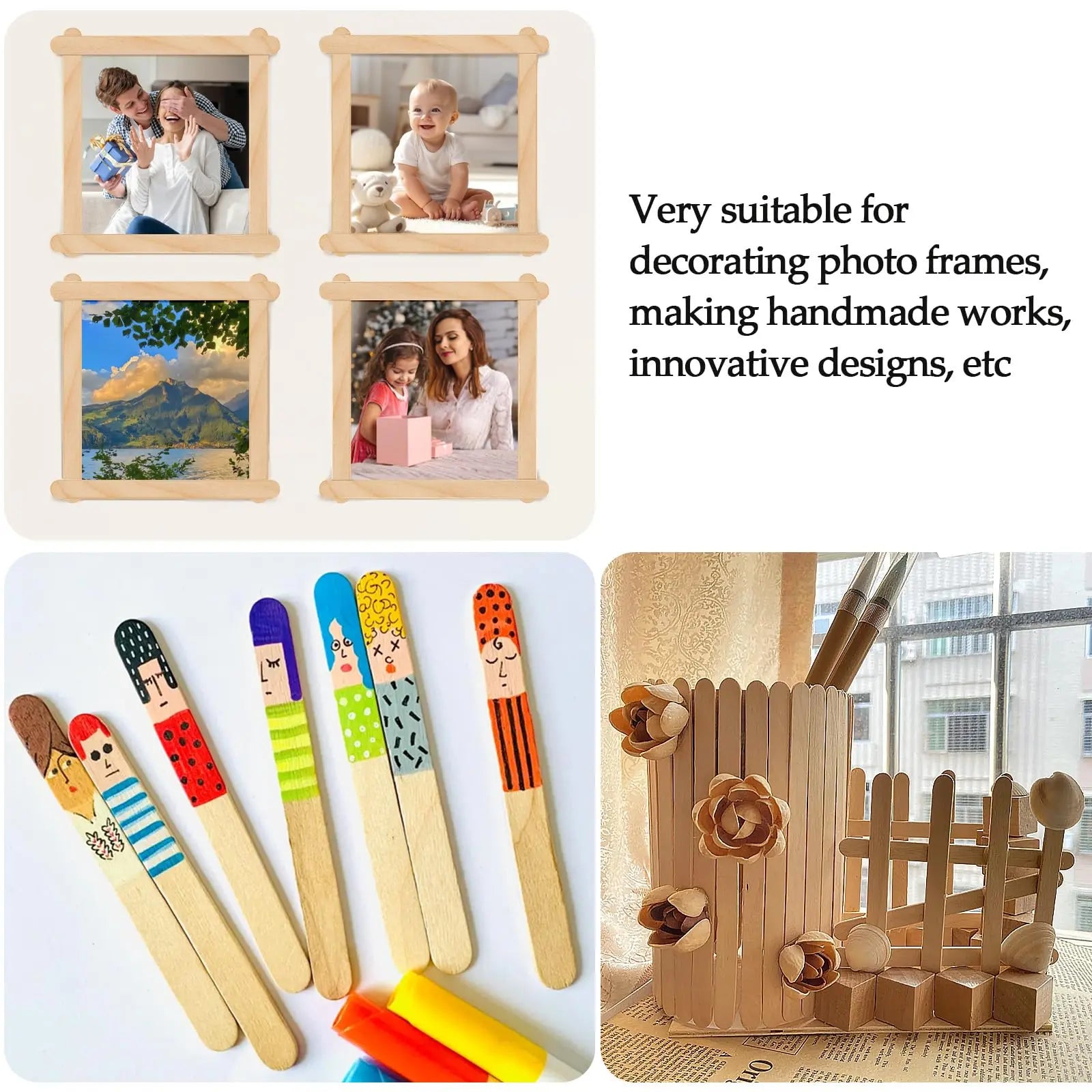 KTOJOY 200 Pcs Craft Sticks Ice Cream Sticks Natural Wood Popsicle Craft Sticks 4.5 inch Length Treat Sticks Ice Pop Sticks for DIY Crafts