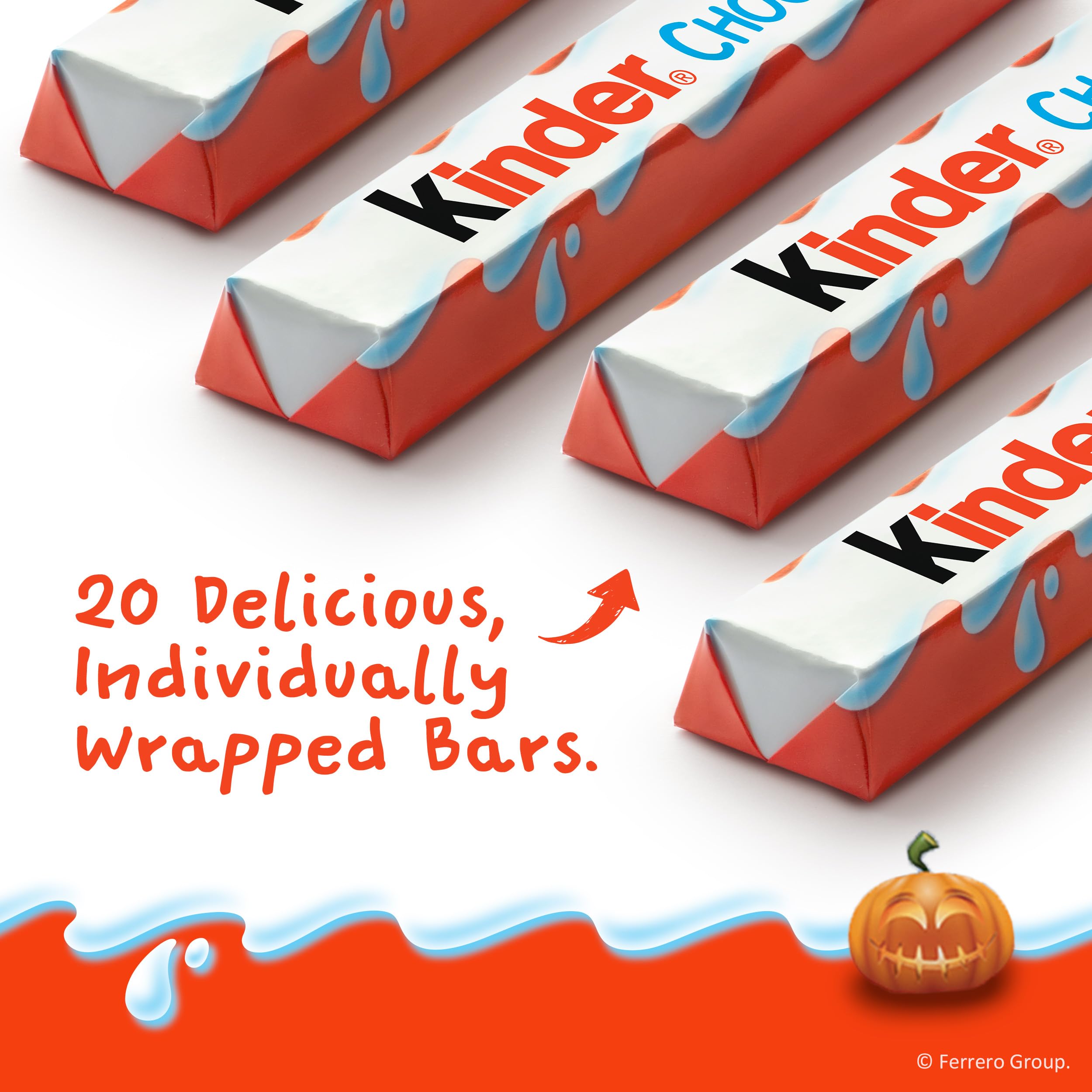 Kinder Chocolate, Milk Chocolate Bar with Creamy Milky Filling, Individually Wrapped, Snack Size, 20 Count Bag, 8.8 oz