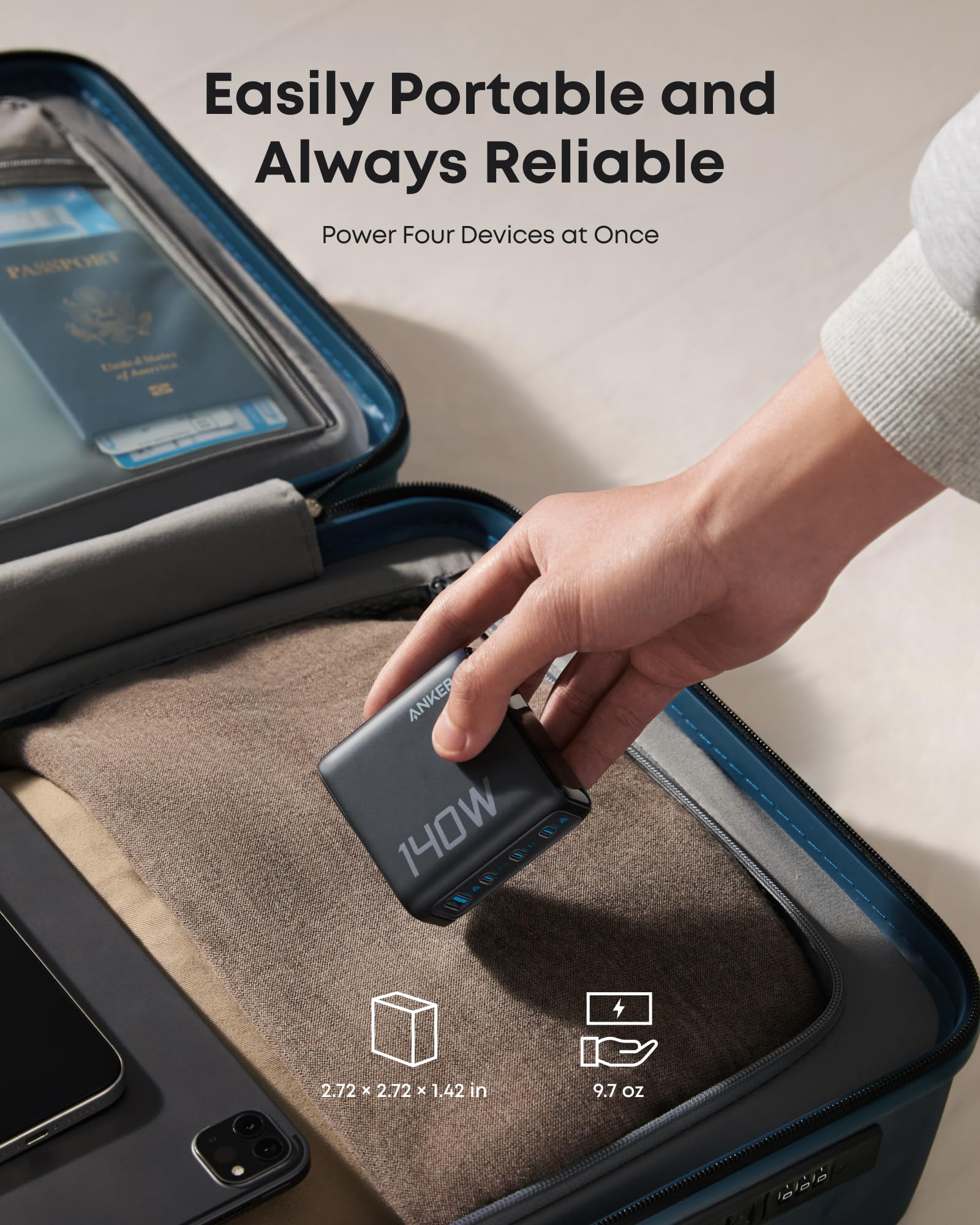 Anker Laptop Charger, 140W MAX USB C Charger, 4-Port Multi-Device Fast Charging, Advanced GaN Power Adapter, Intuitive Touch Controls, for MacBook, iPhone 16 Series, Samsung Galaxy, Pixel, and More