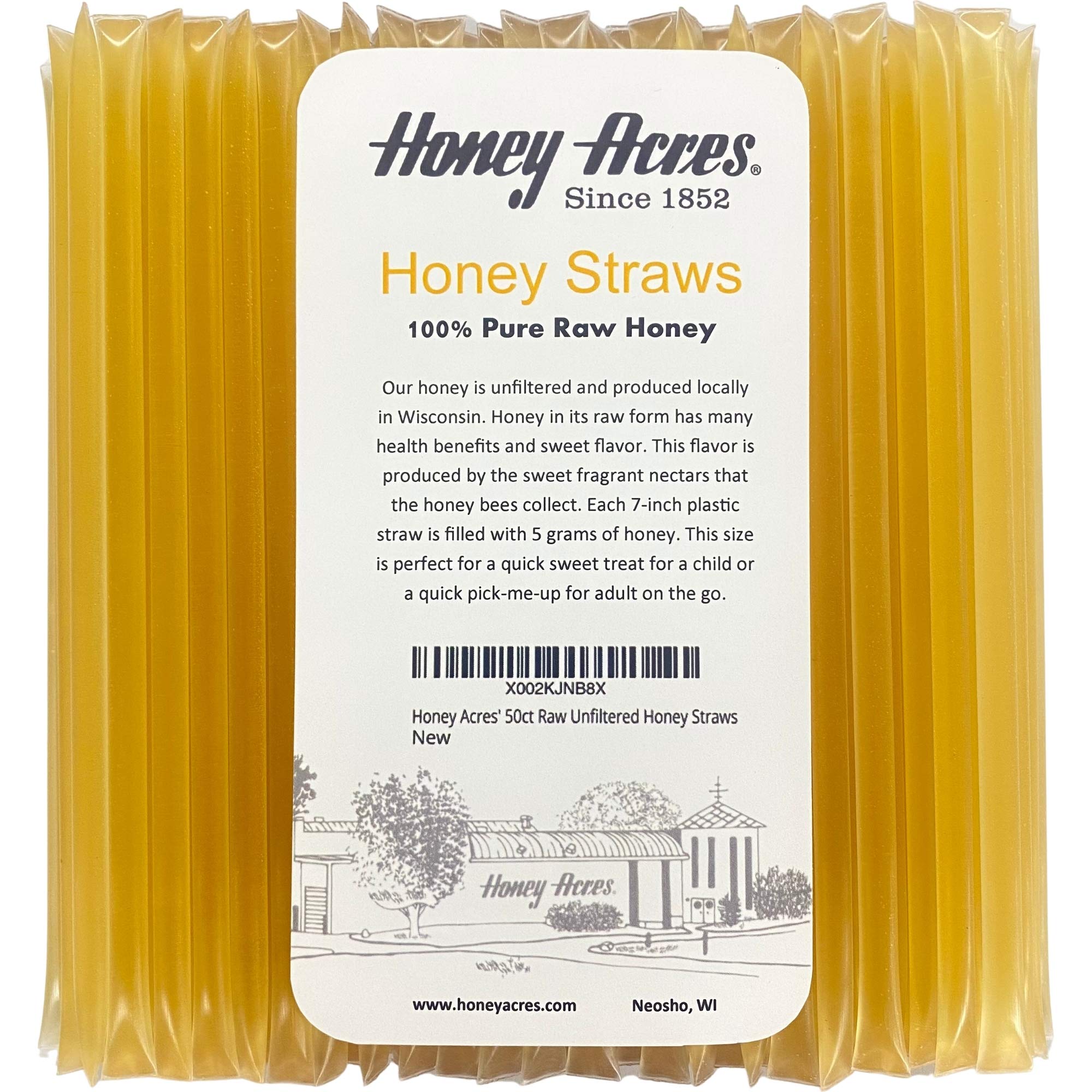 Honey Acres' Roher, ungefilterter Honig in Strohhalmen – USA Honig-Sticks (Klee, 50 Stück)