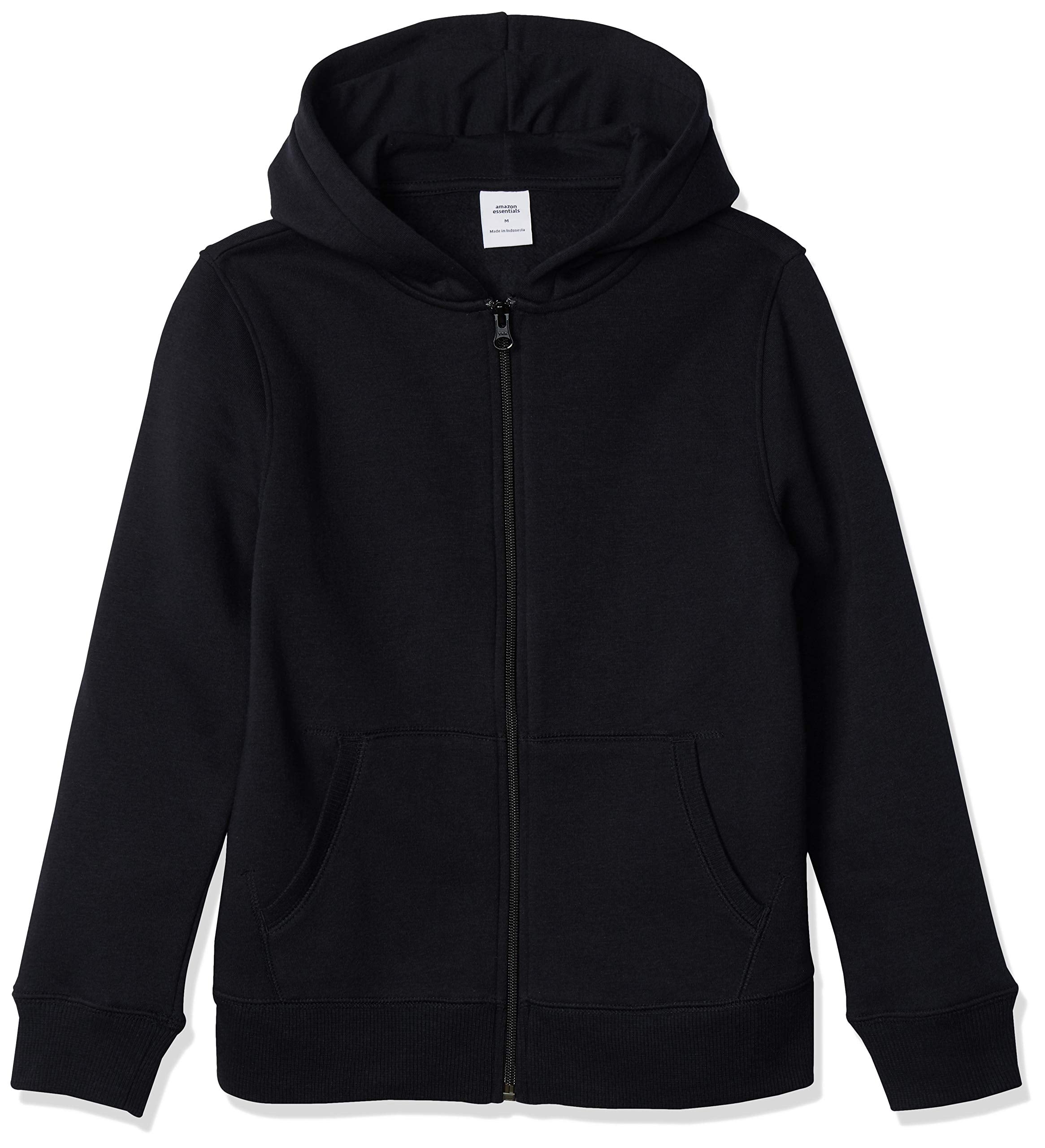 Essentials Hoodies - Boys' Black Zip-Up Sweatshirt, Small, Fleece