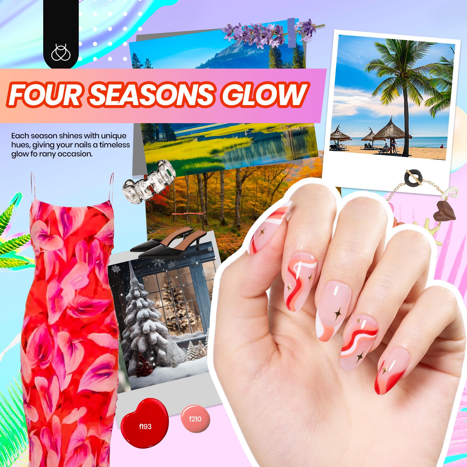 Beetles Gel Nail Polish Kit with U V Light, Beetles Four Seasons Glow 32 Colors Gel Polish 54 Pcs Nail Kit with Base and Matte&Glossy Top Coat Soak Off DIY Art Manicure Gifts for Women Teens Girls