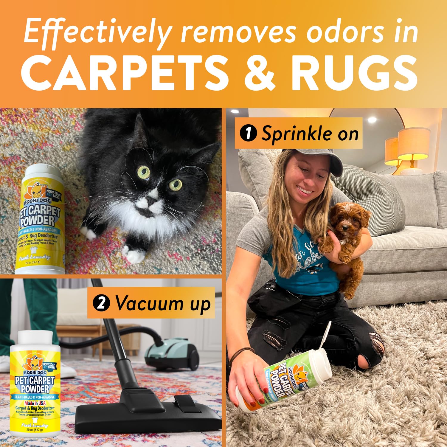 Bodhi Dog Natural Carpet Deodorizer Powder - Dry Pet Smell Eliminator & Urine Odor Remover - Loosens Fur & Dirt - Plant-Based Room Freshener for Vacuuming Home - Fresh Laundry (Pack of 1)