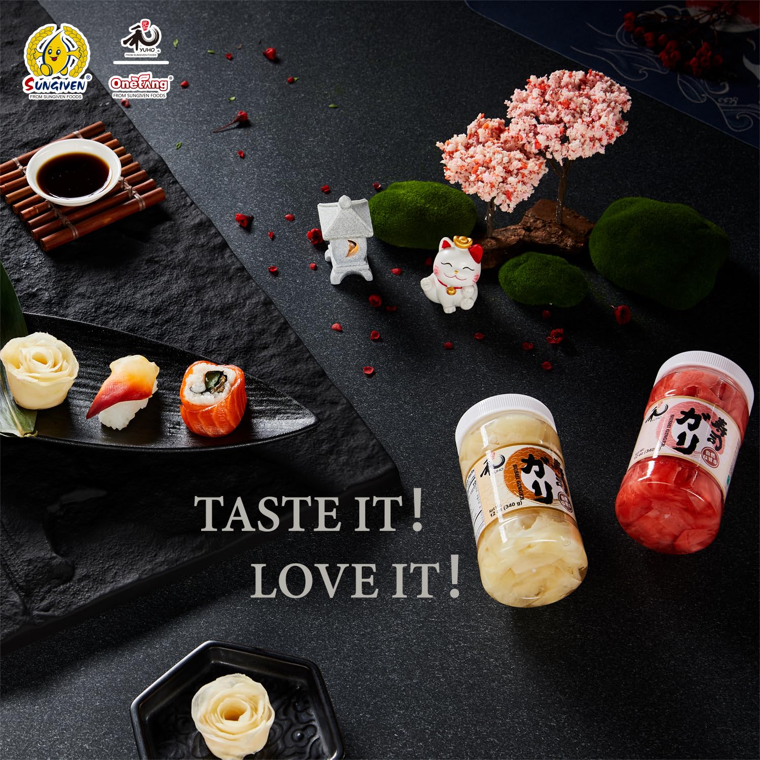 YUHO Pickled Sushi Ginger 24 Oz Japanese White Sushi Ginger Gari Fat Free, Sugar Free, Kosher, Low cal – 2 Jars of 12 oz
