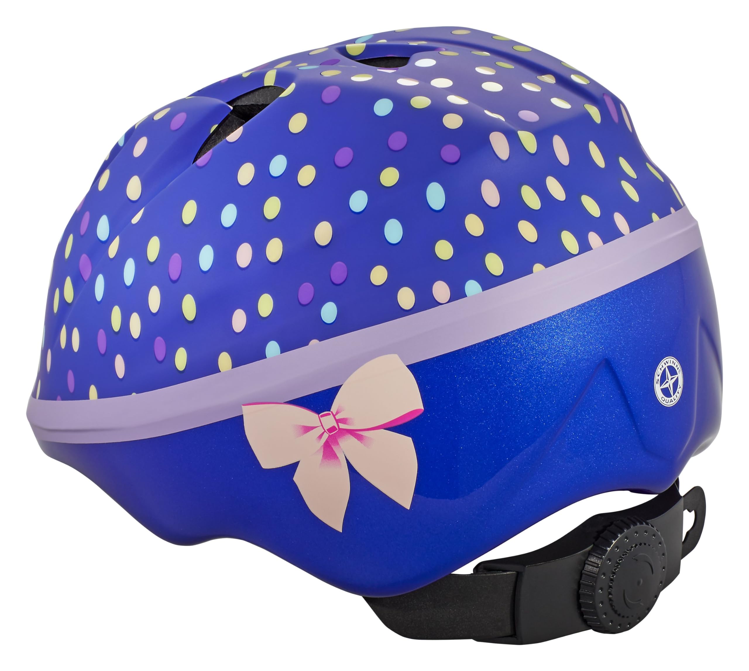 Schwinn Classic Bike Helmet for Kids, Purple Polkadots, 44 - 50 cm Helmet for Kids Ages 1-3, Ultra Lightweight, Adjustable Dial, Full Coverage with Vented Airflow, Infant and Toddler Bike Helmet