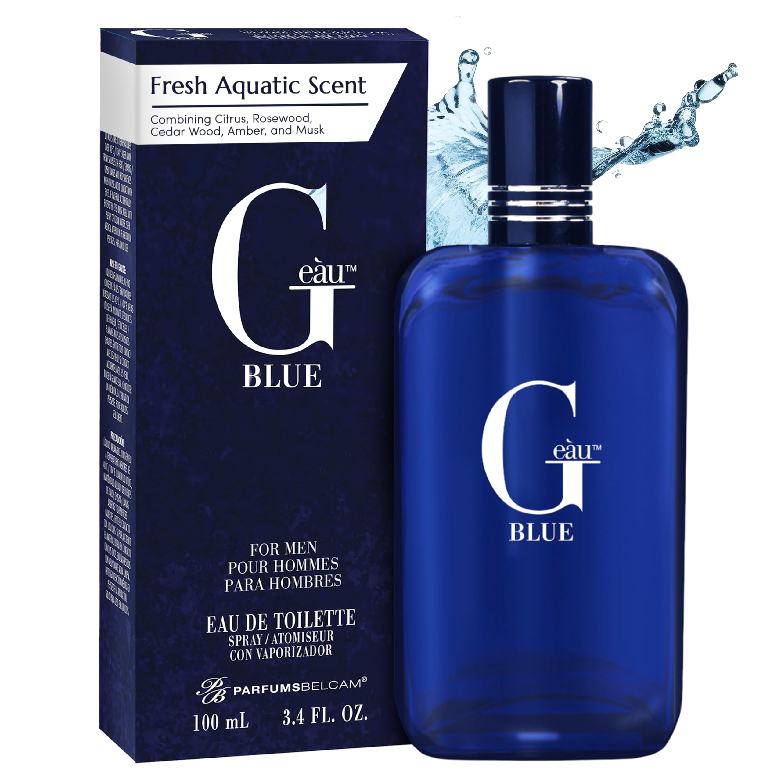PB ParfumsBelcam G Eau Blue Eau de Toilette Spray - Men's Cologne, Long-Lasting Summer Fragrance for Men and Teen Boys, Perfume para Hombre - 3.4 Fl Oz - Fresh Blue Scent