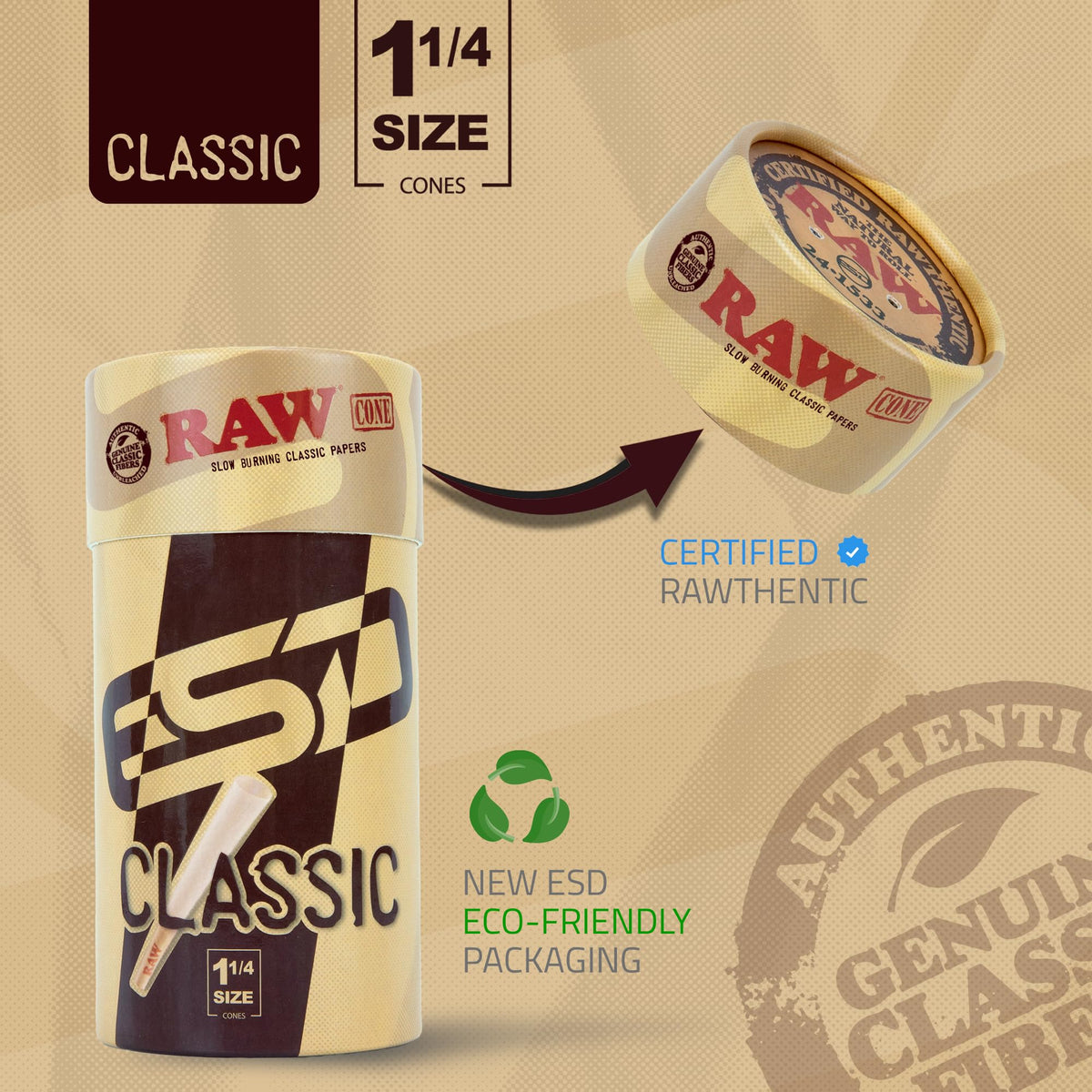 RAW Classic 1 1/4 Slow Burning Pre-Rolled Cones – 100er-Pack mit Tips & Stopfröhrchen