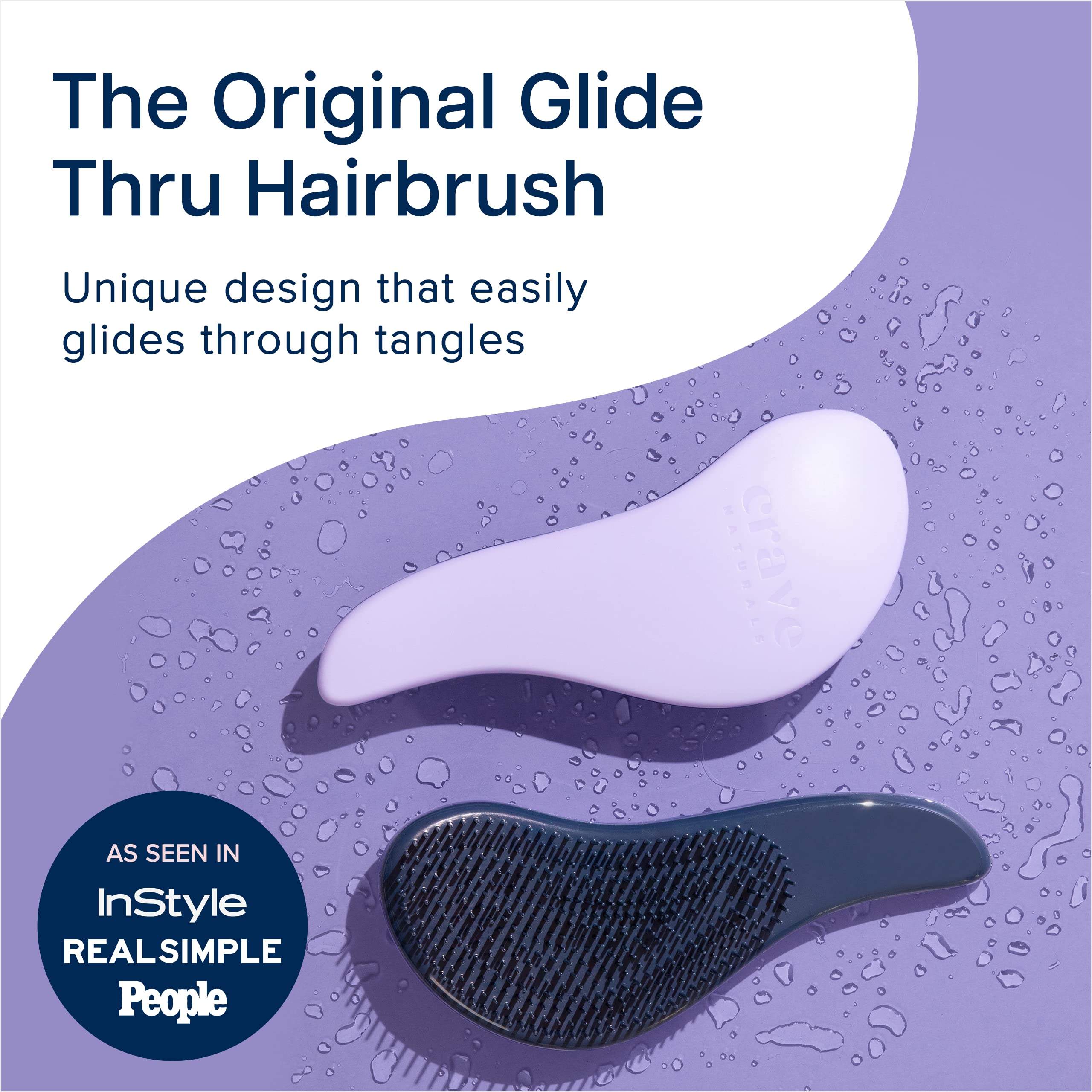 Crave Naturals Glide Thru Hair Brush - Detangler Brush for Curly, Straight, Wet or Dry Hair - Gentle Detangling Brushes for Adults, Kids, Toddlers - Hair Accessories for Women, 7.5x3" - Purple