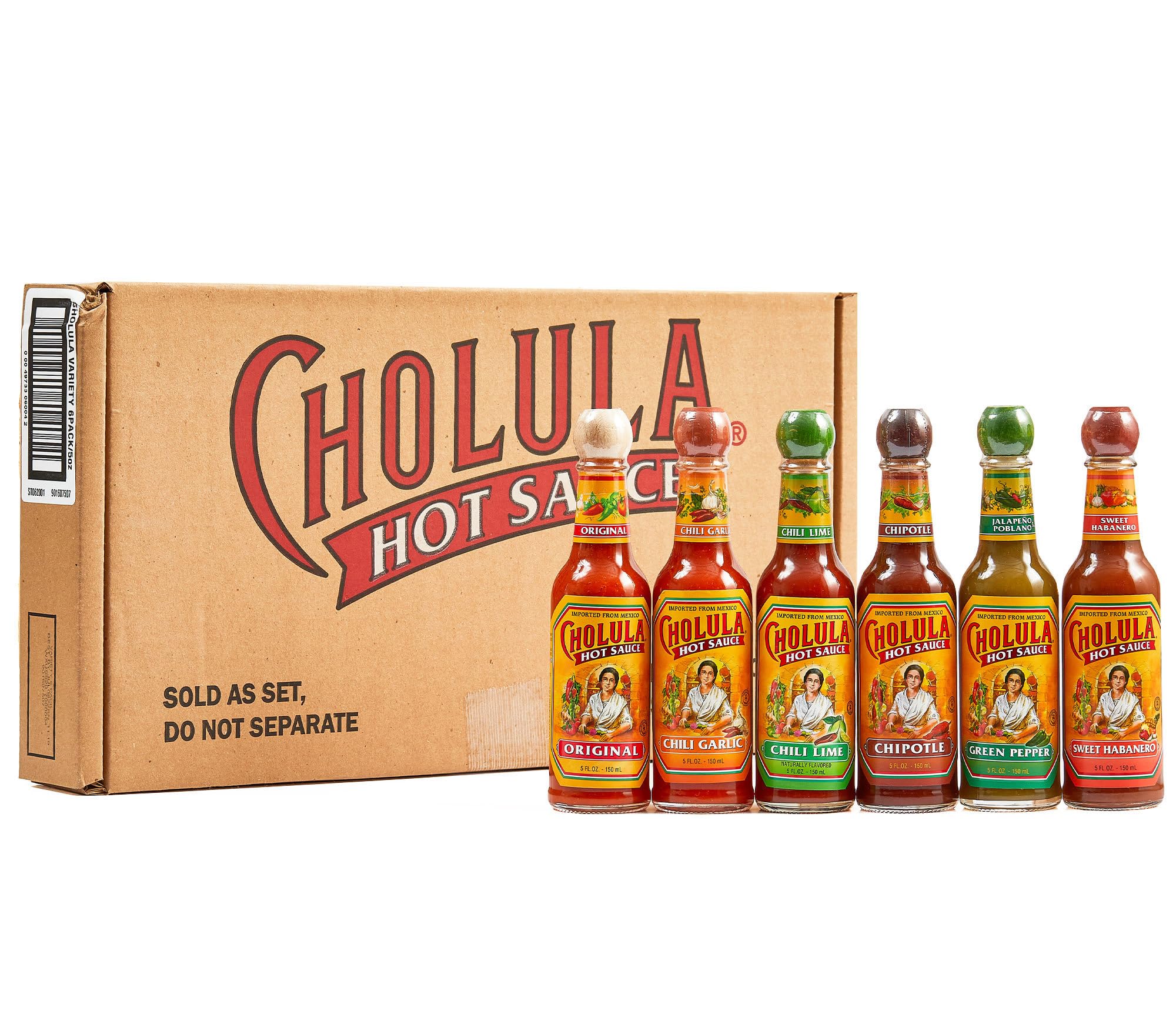 Cholula Hot Sauce Probierpaket, Hergestellt in Mexiko, Geschenkset mit sechs 150ml Flaschen Cholula-Saucen für Eier, Pizza, mexikanische Gerichte und mehr, 887ml
