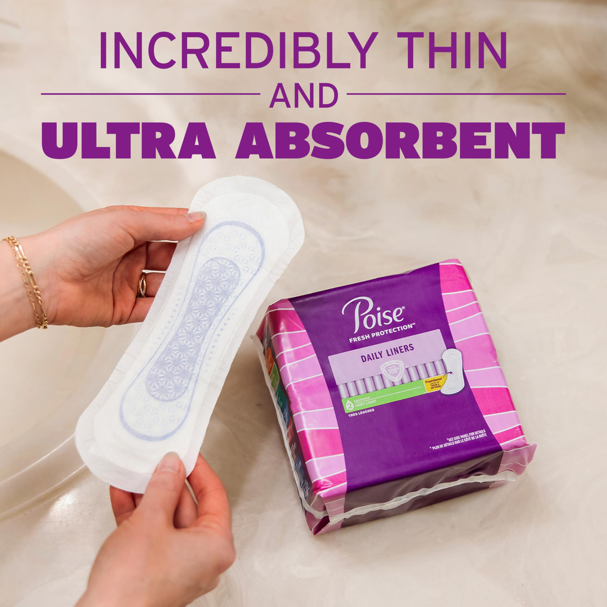 Poise Daily Liners, Incontinence Panty Liners for Bladder Leaks, 2 Drop Very Light Absorbency, Regular Length, 48 Count of Pantiliners, Packaging May Vary