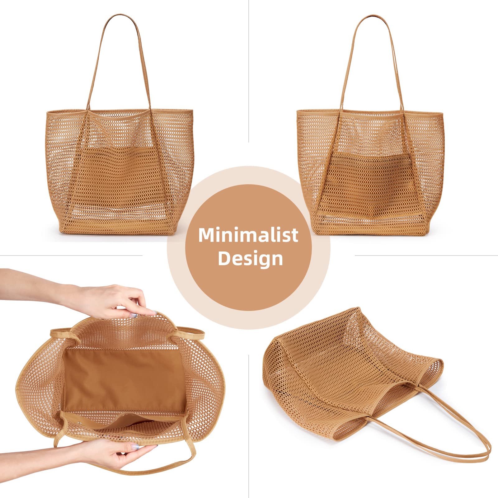 KALIDI Beach Mesh Tote Bag, Casual Tote Grocery Bag Hobo Women Foldable MAX 23L Shoulder Bag For Beach Picnic Vacation